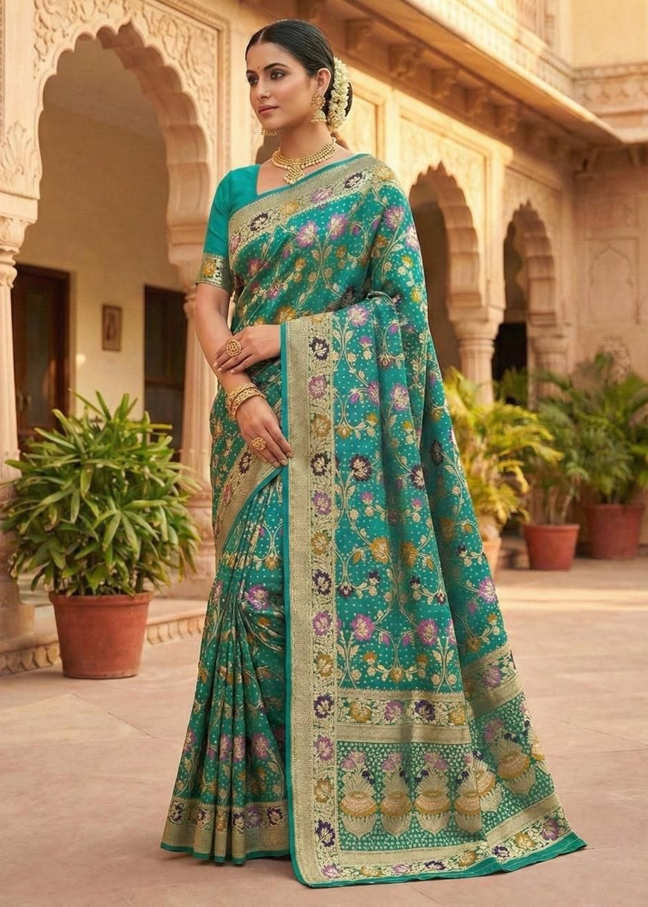 Ocean Blue Traditional Banarasi Silk Saree