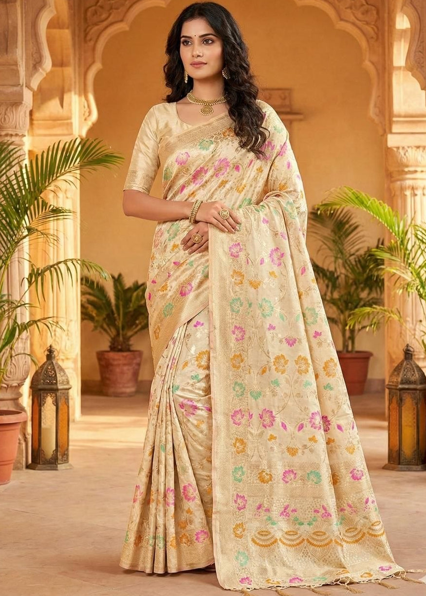 Off-White Traditional Banarasi Silk Saree