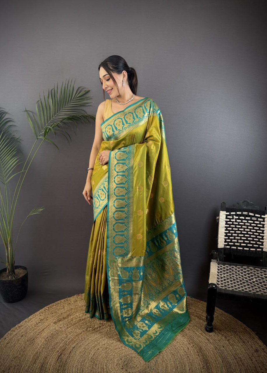 Olive Pure Soft Banarasi Silk Saree