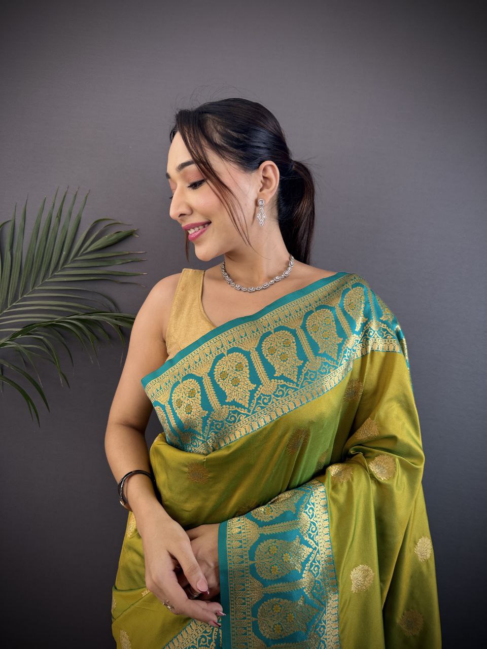 Olive Pure Soft Banarasi Silk Saree