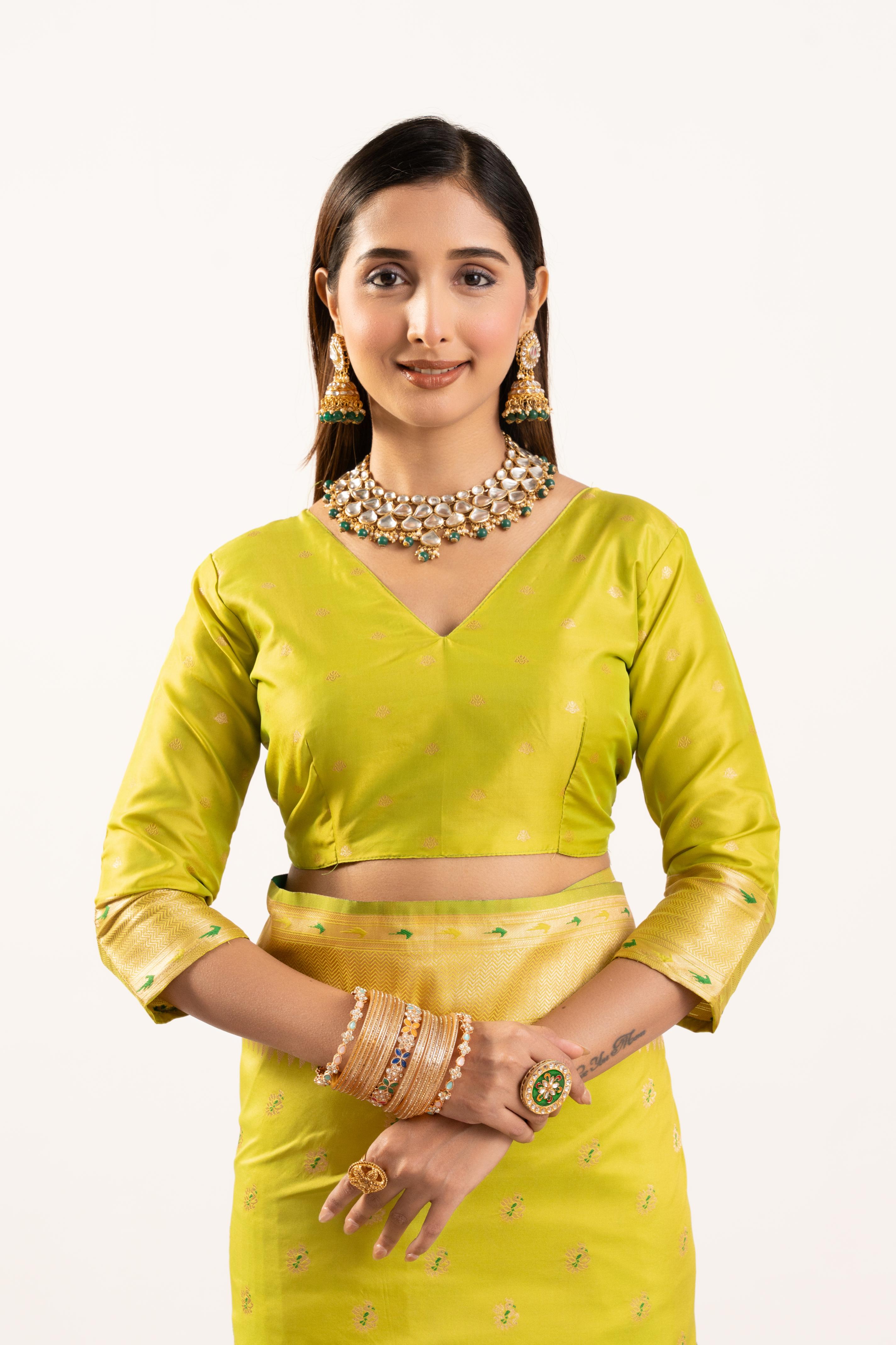Olive Yellow Banarasi Silk Paithani Saree