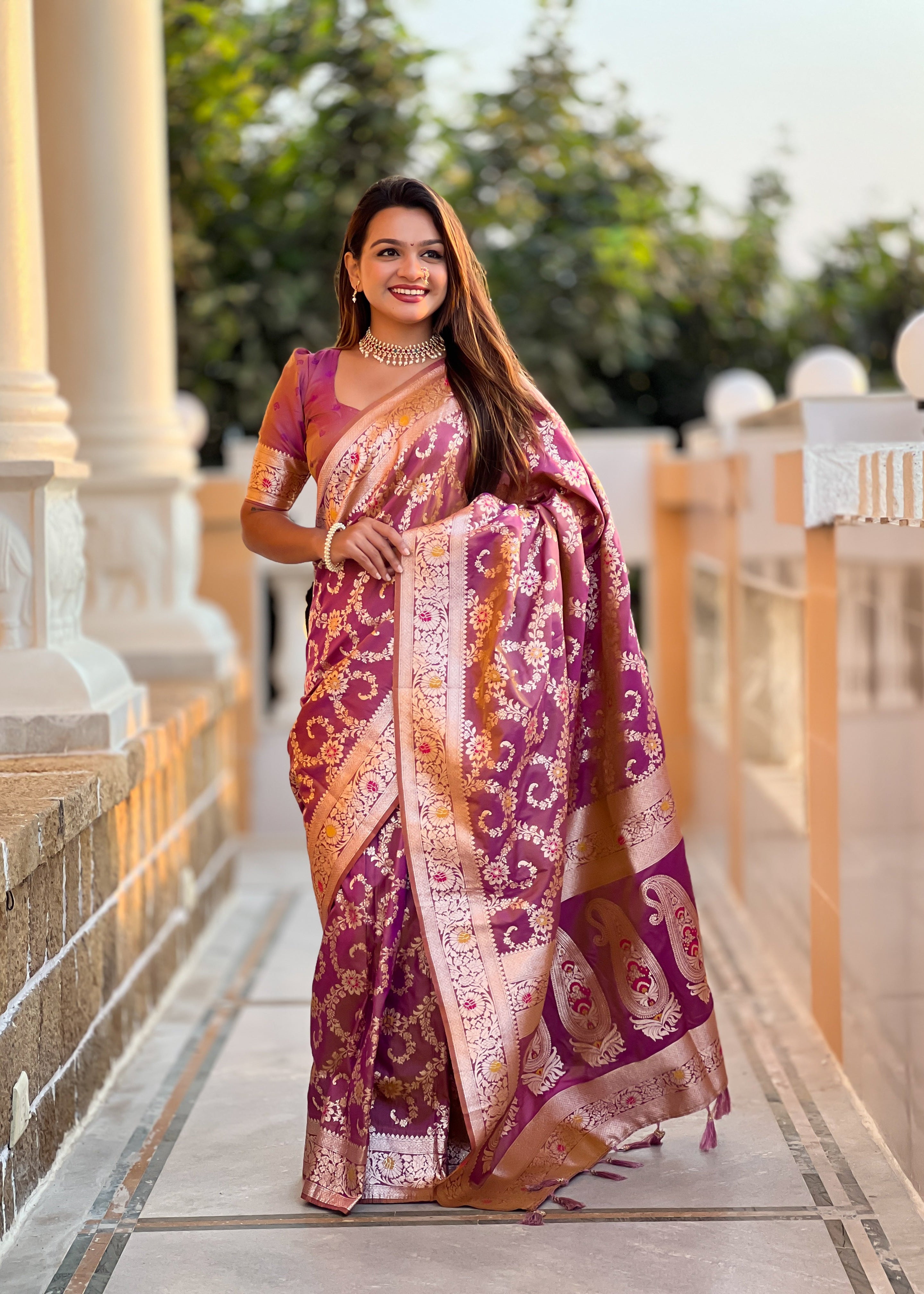 Onion Pink Soft Banarasi Silk Saree