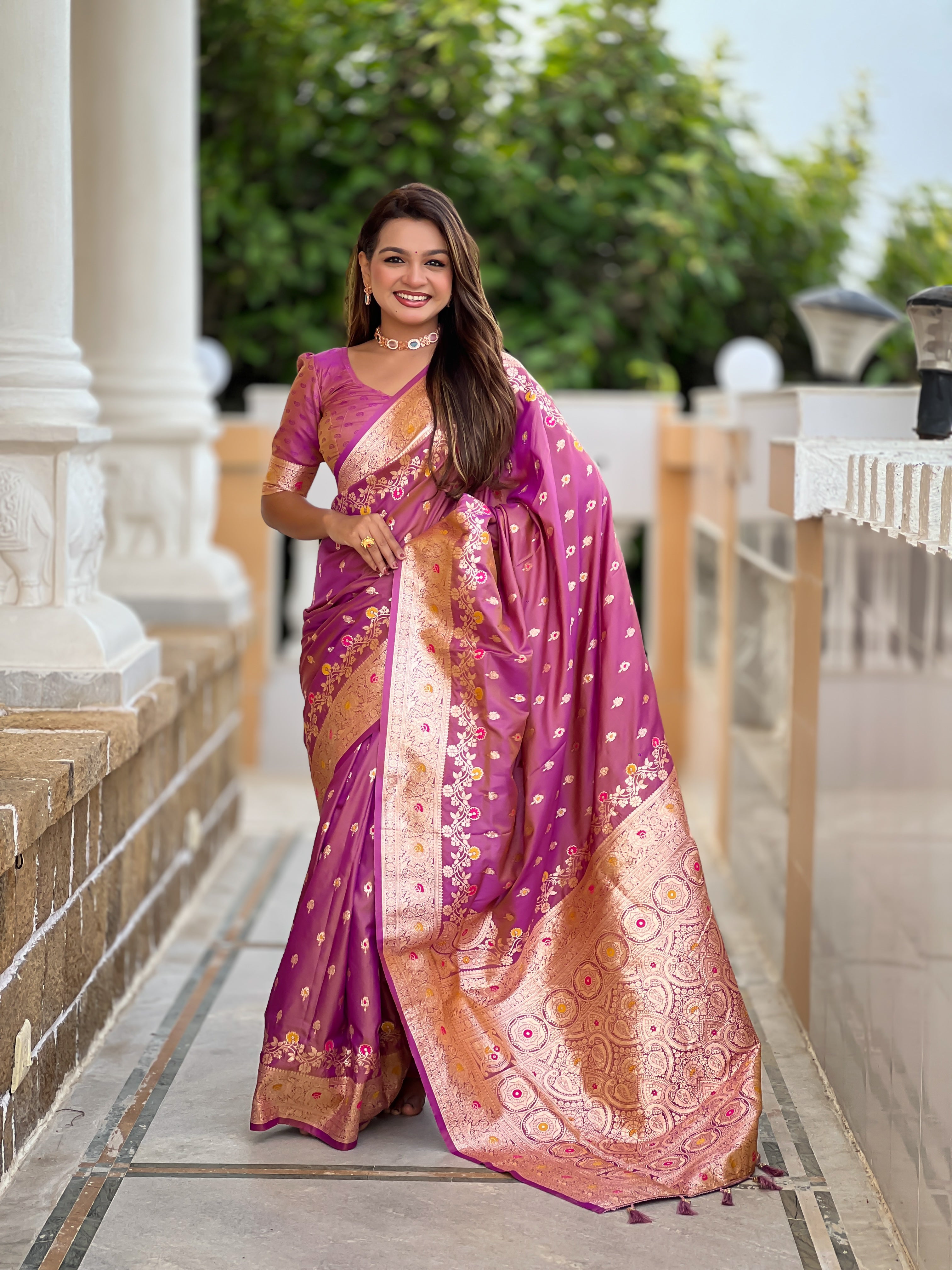 Onion Pink Soft Banarasi Silk Saree
