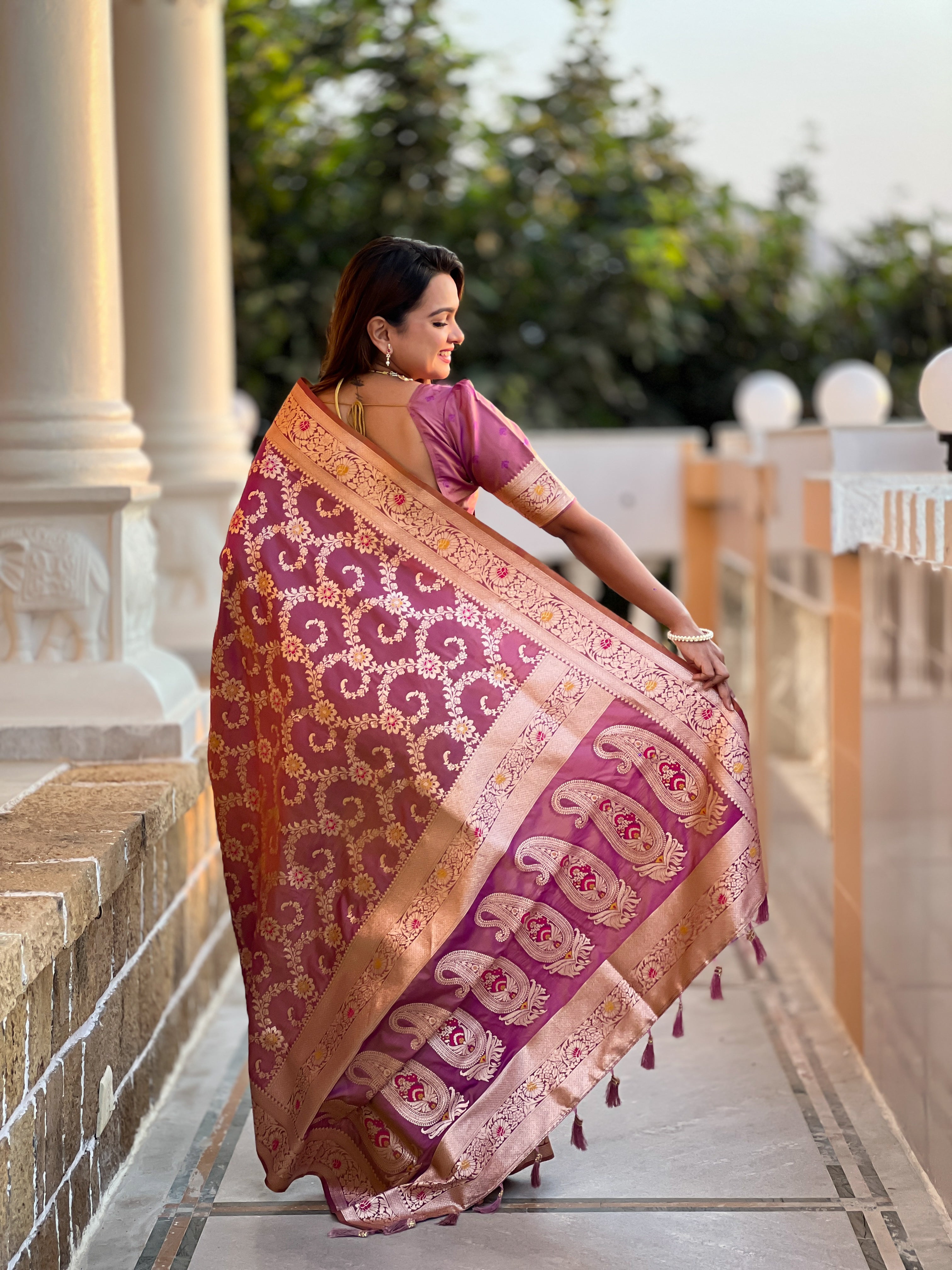 Onion Pink Soft Banarasi Silk Saree