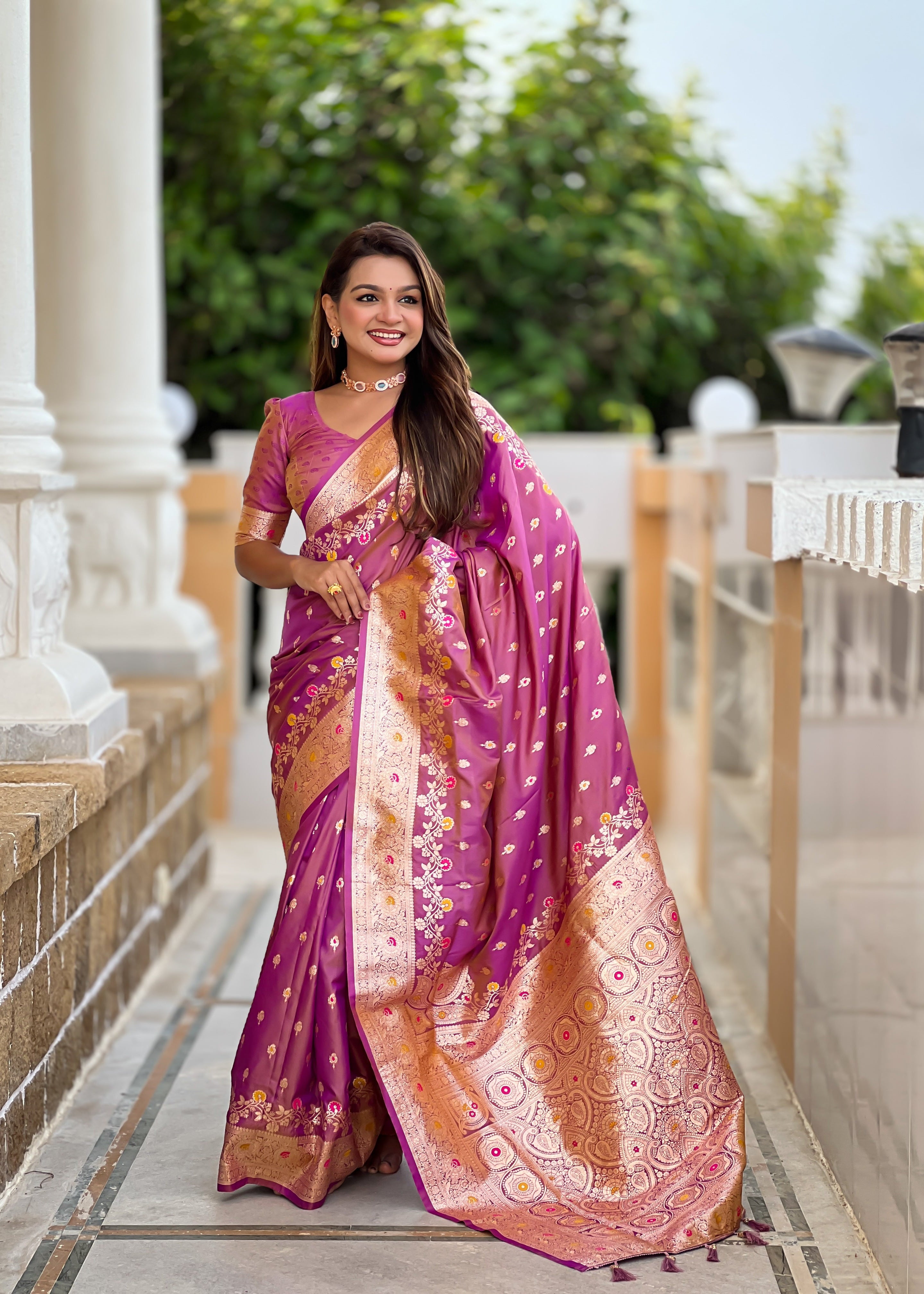 Onion Pink Soft Banarasi Silk Saree