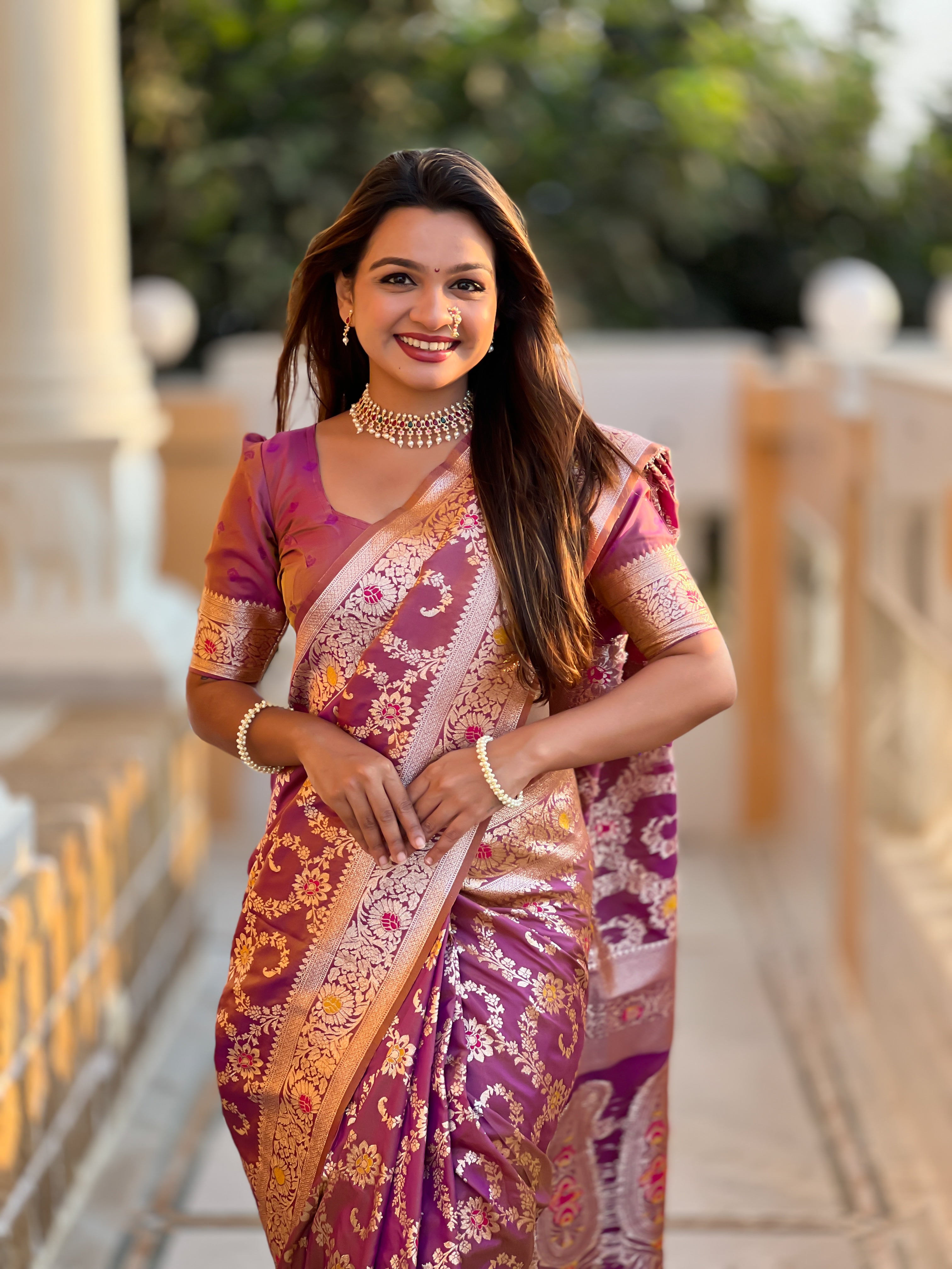 Onion Pink Soft Banarasi Silk Saree