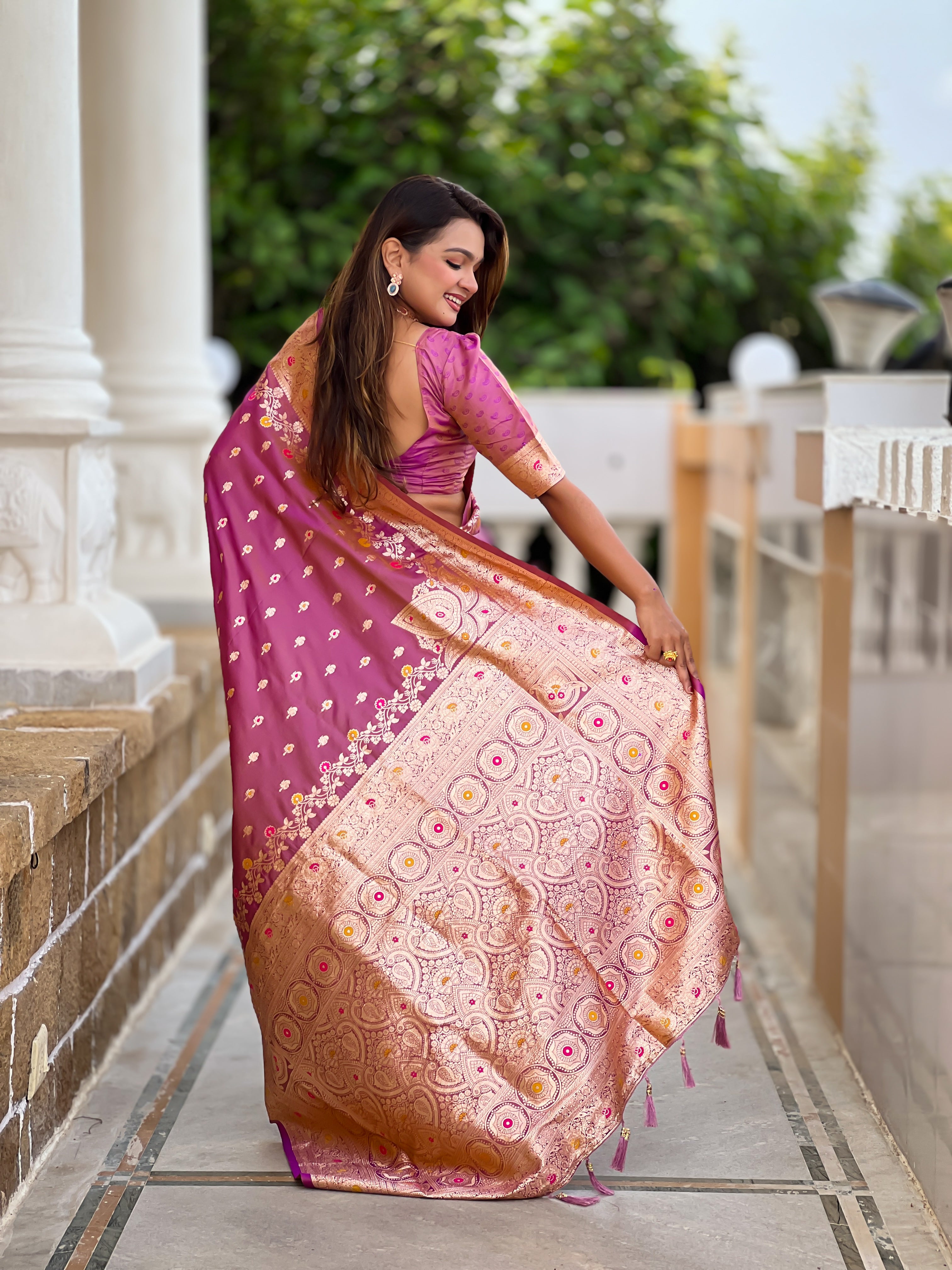 Onion Pink Soft Banarasi Silk Saree