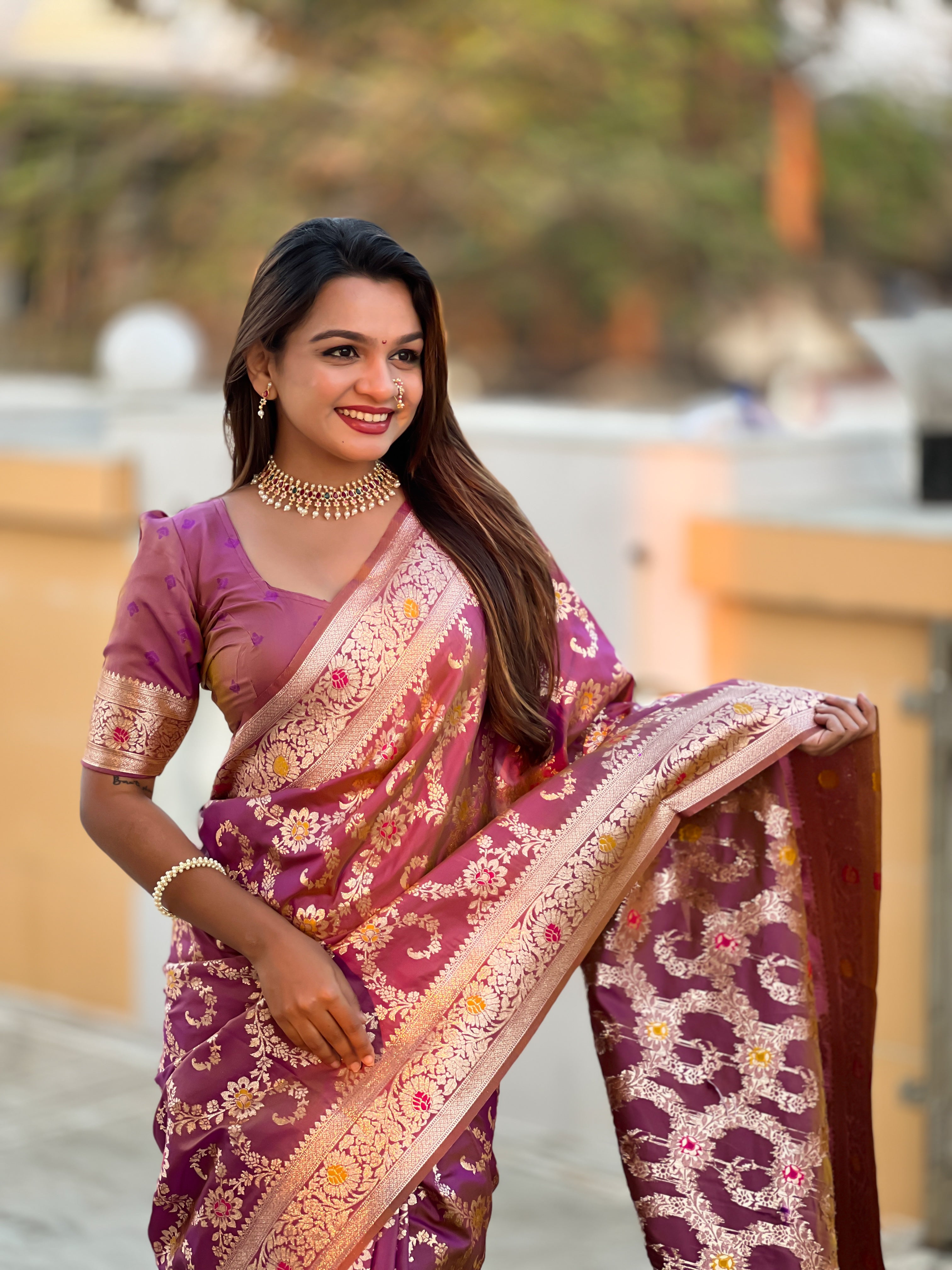 Onion Pink Soft Banarasi Silk Saree