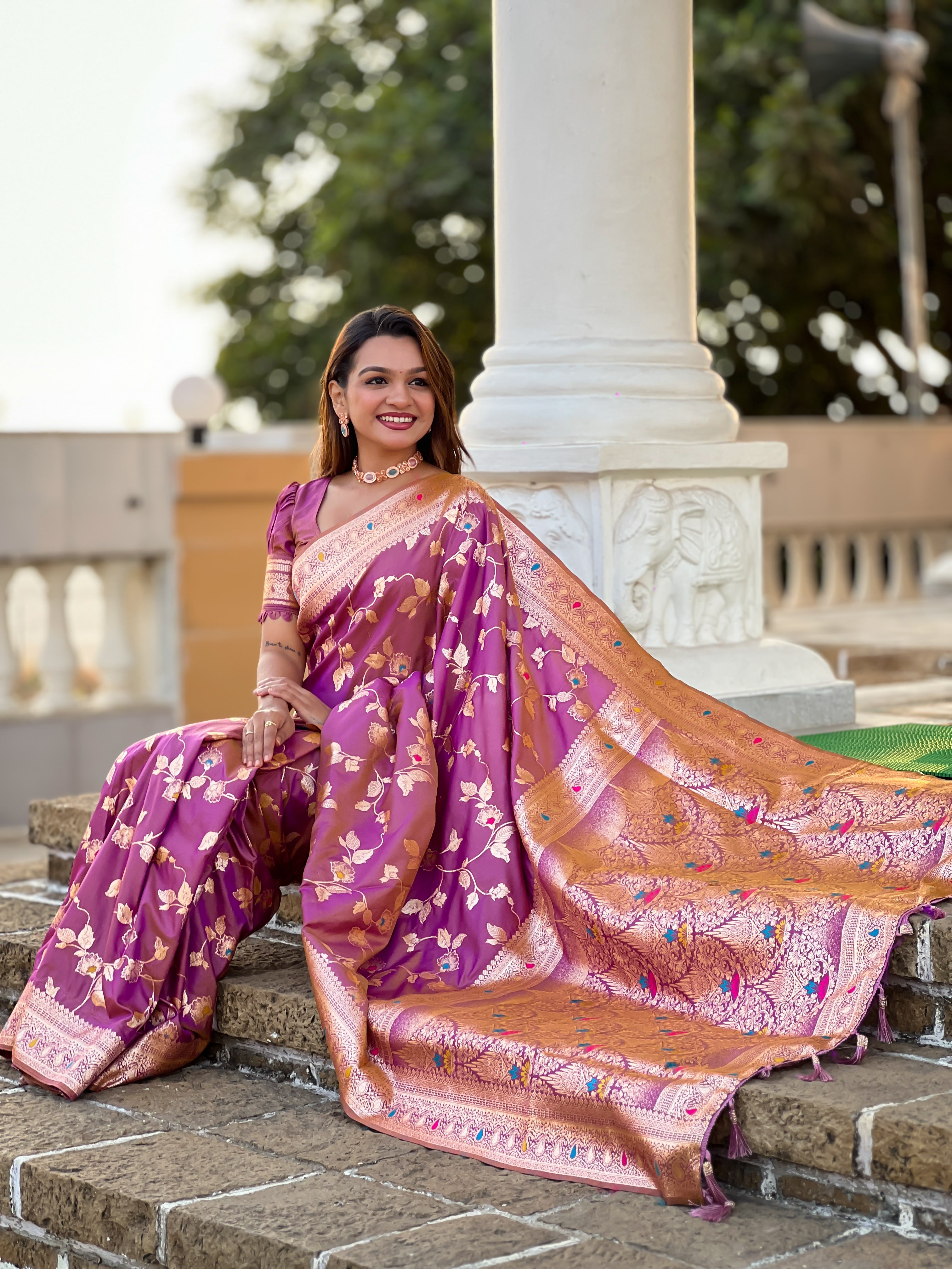 Onion Pink Wedding Wear Soft Banarasi Silk Saree