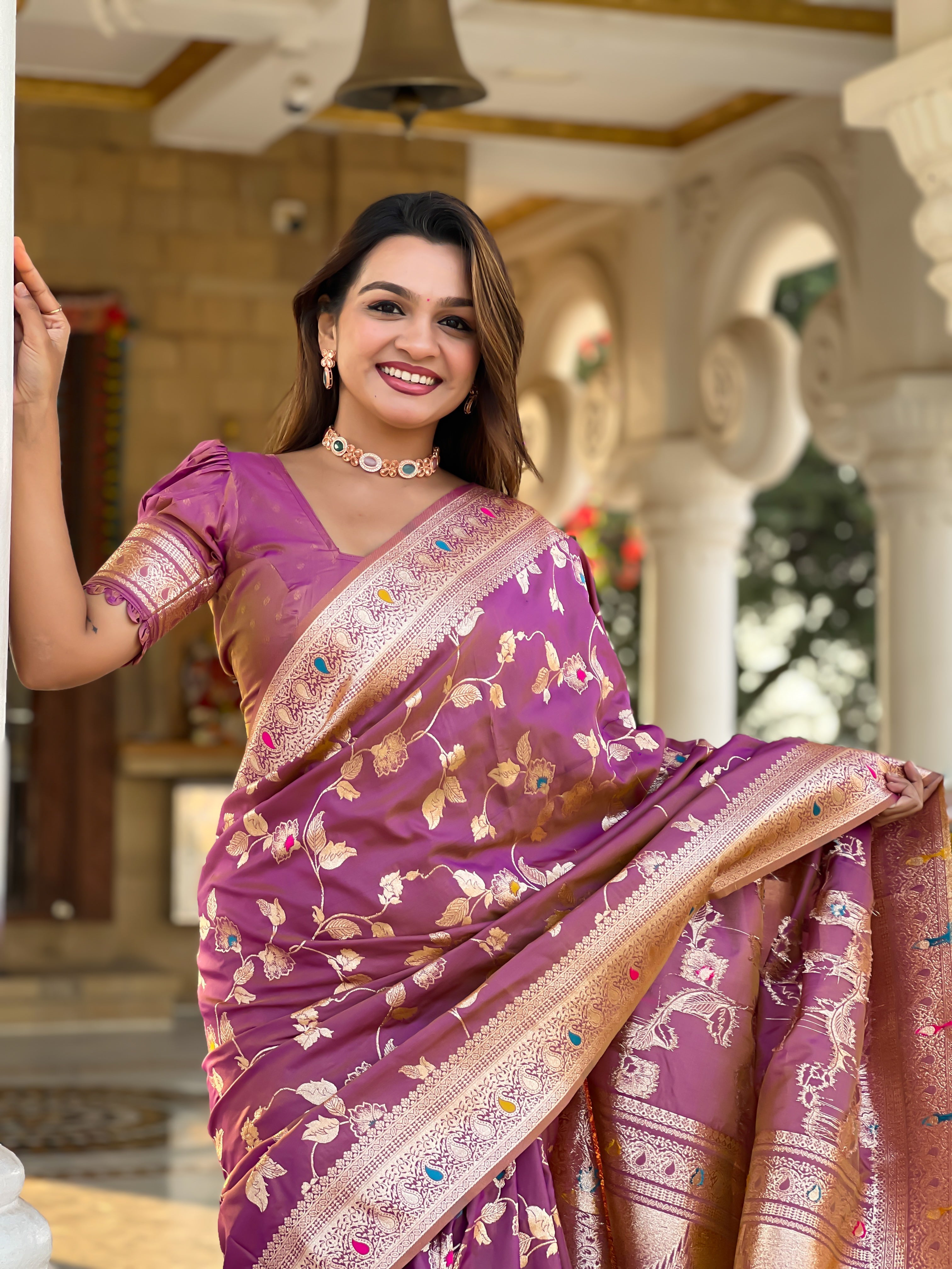 Onion Pink Wedding Wear Soft Banarasi Silk Saree