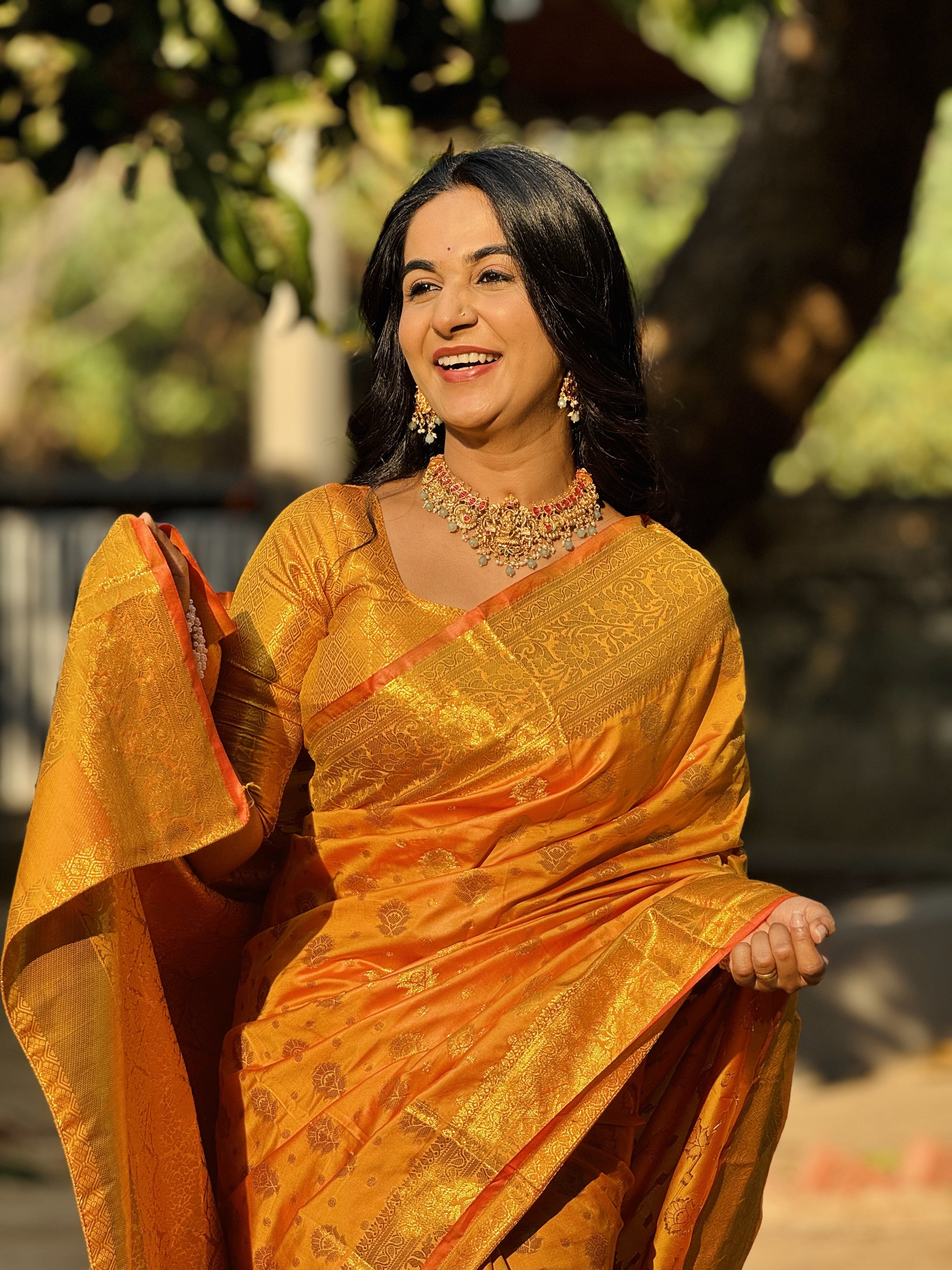 Orange Banarasi Soft Silk Saree