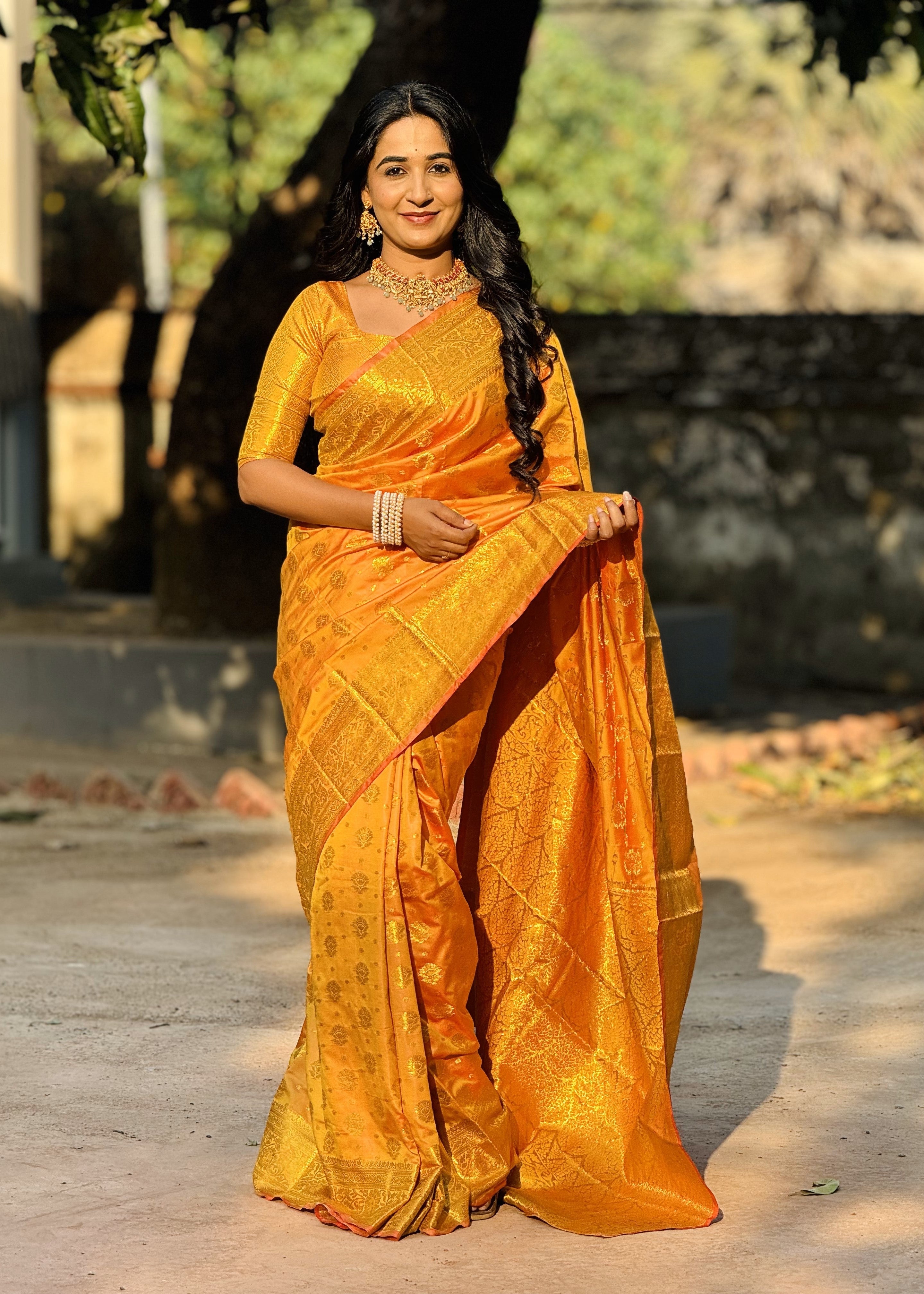 Orange Banarasi Soft Silk Saree