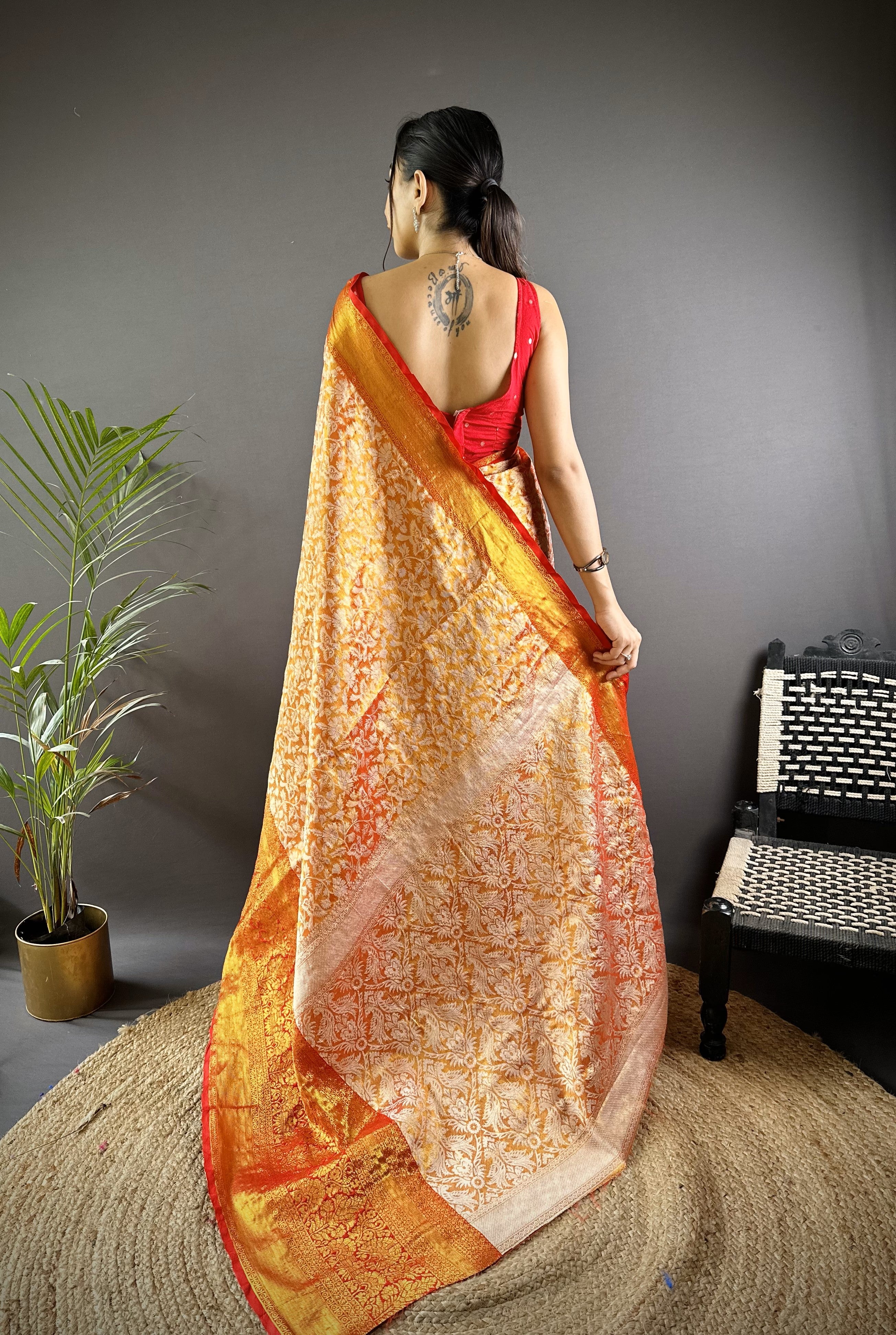 Orange Kanjivaram Tissue Silk Saree