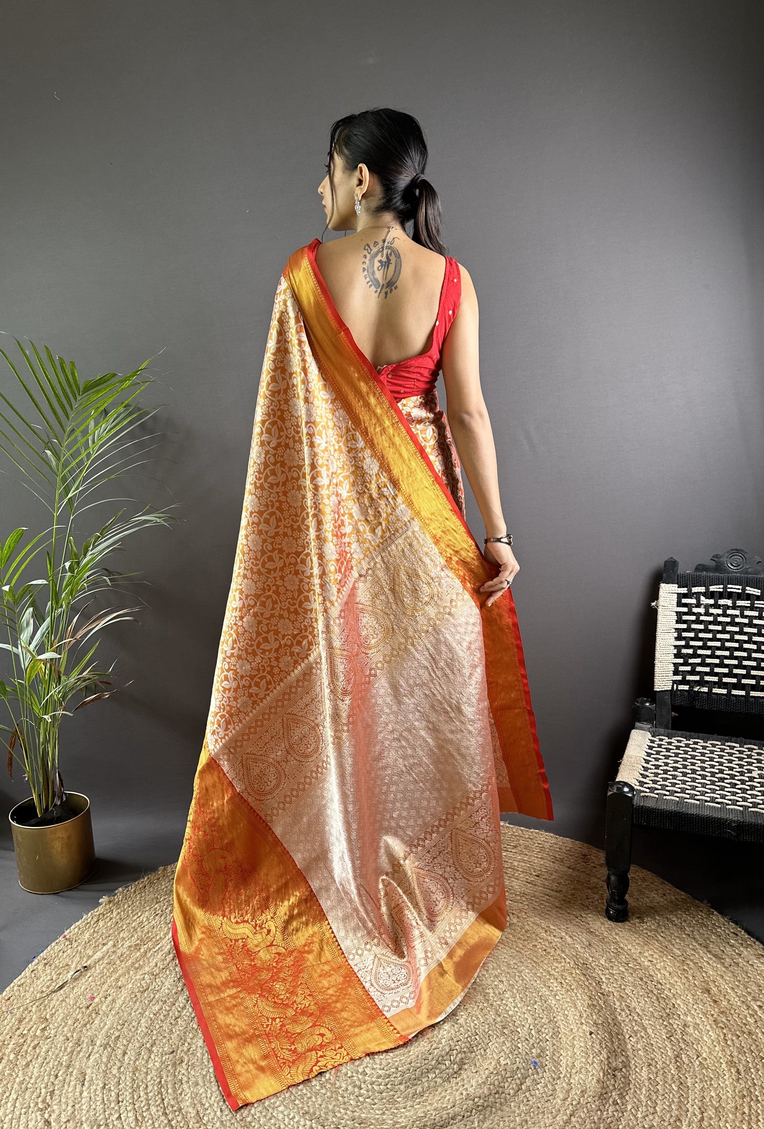 Orange Kanjivaram Tissue Silk Saree