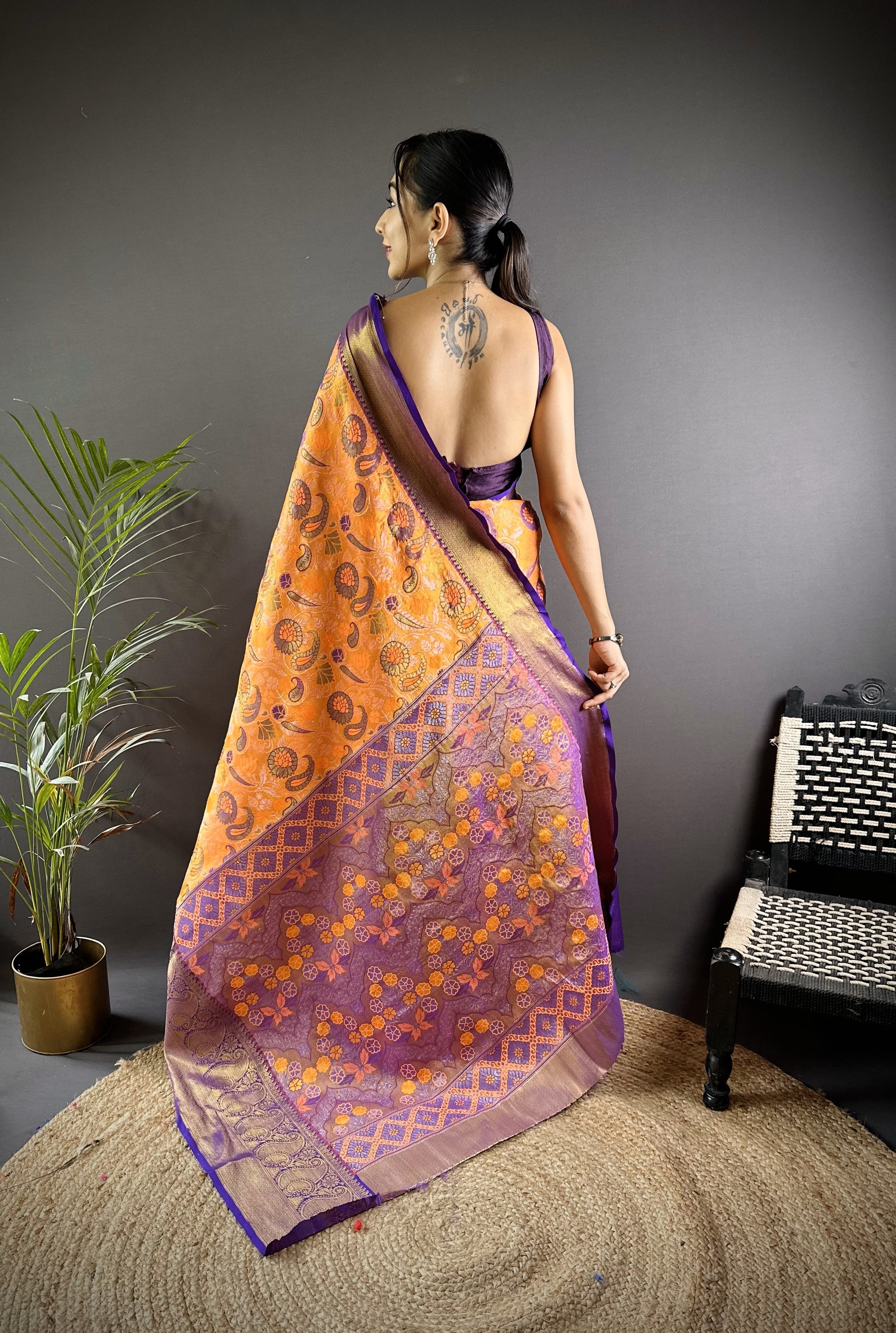 Orange Kanjivaram Tissue Silk Saree