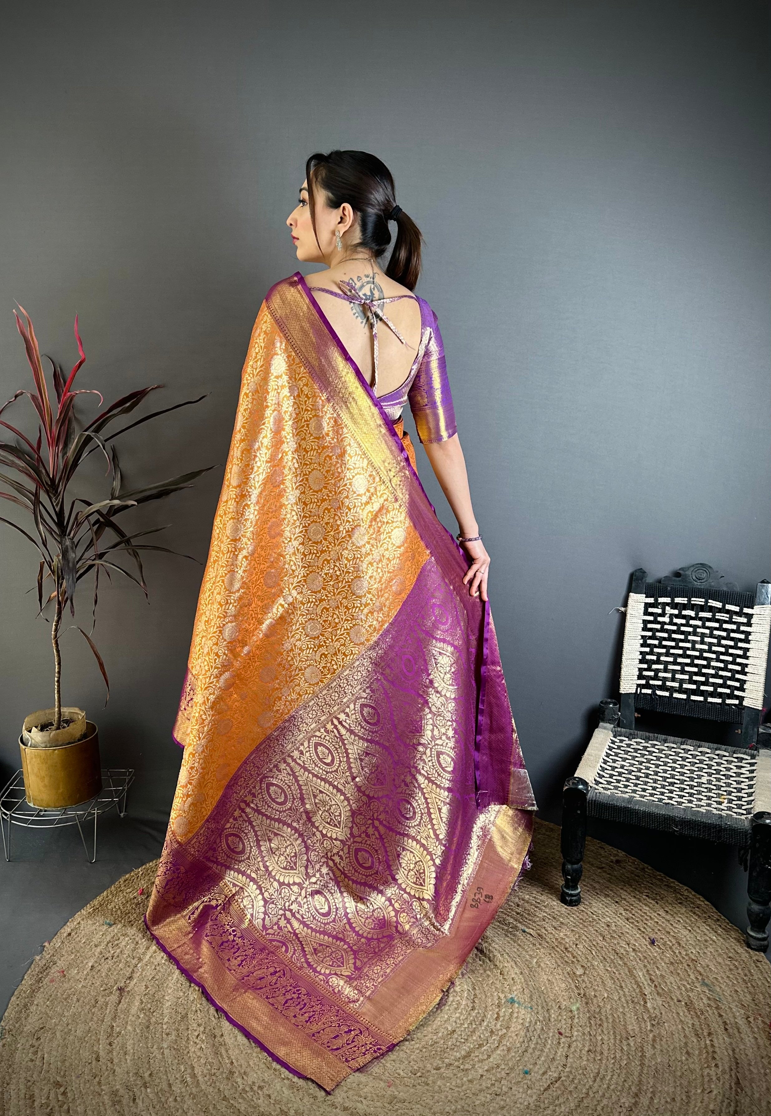 Orange Lightweight Kanchipuram Saree