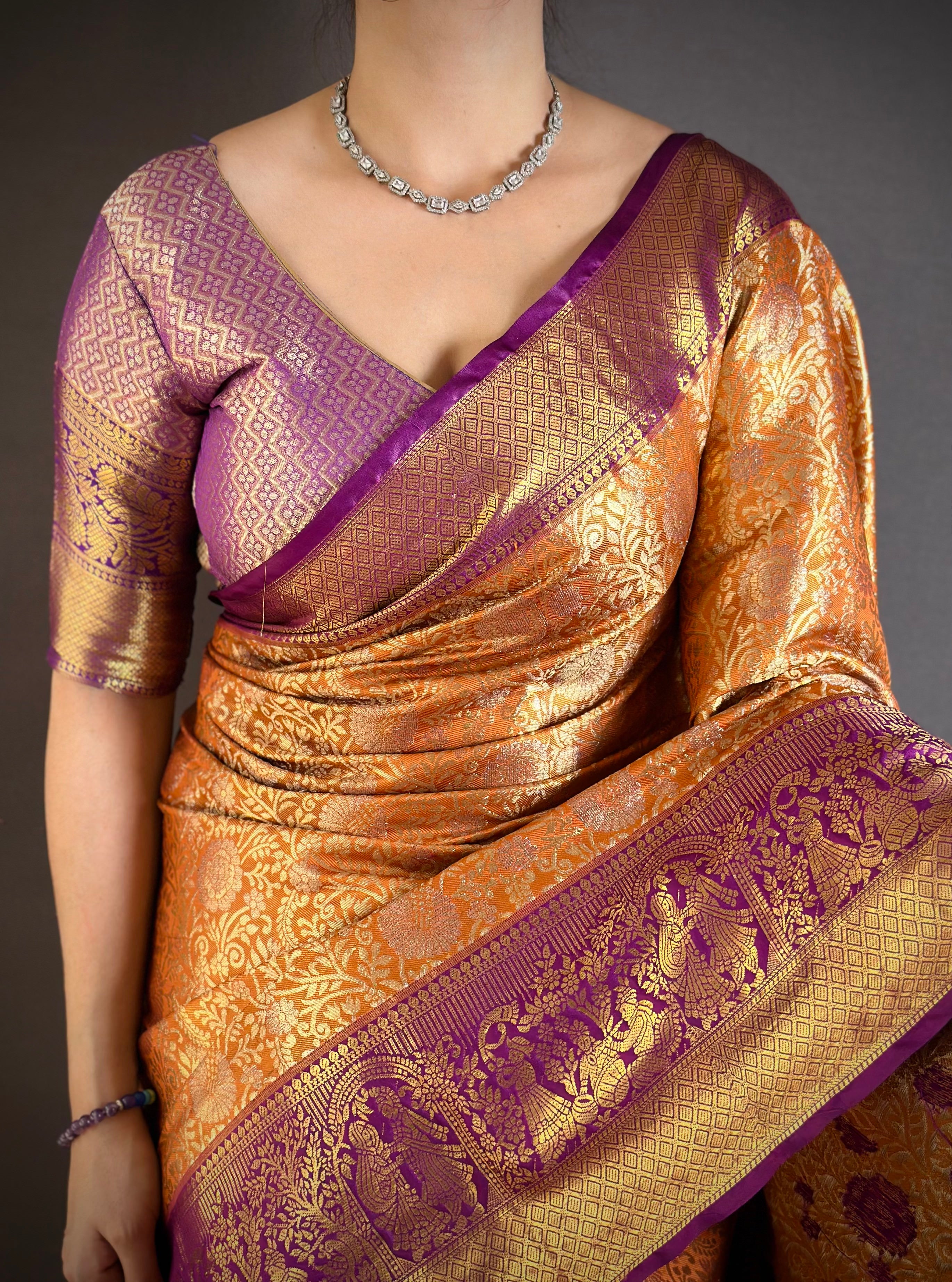 Orange Lightweight Kanchipuram Saree