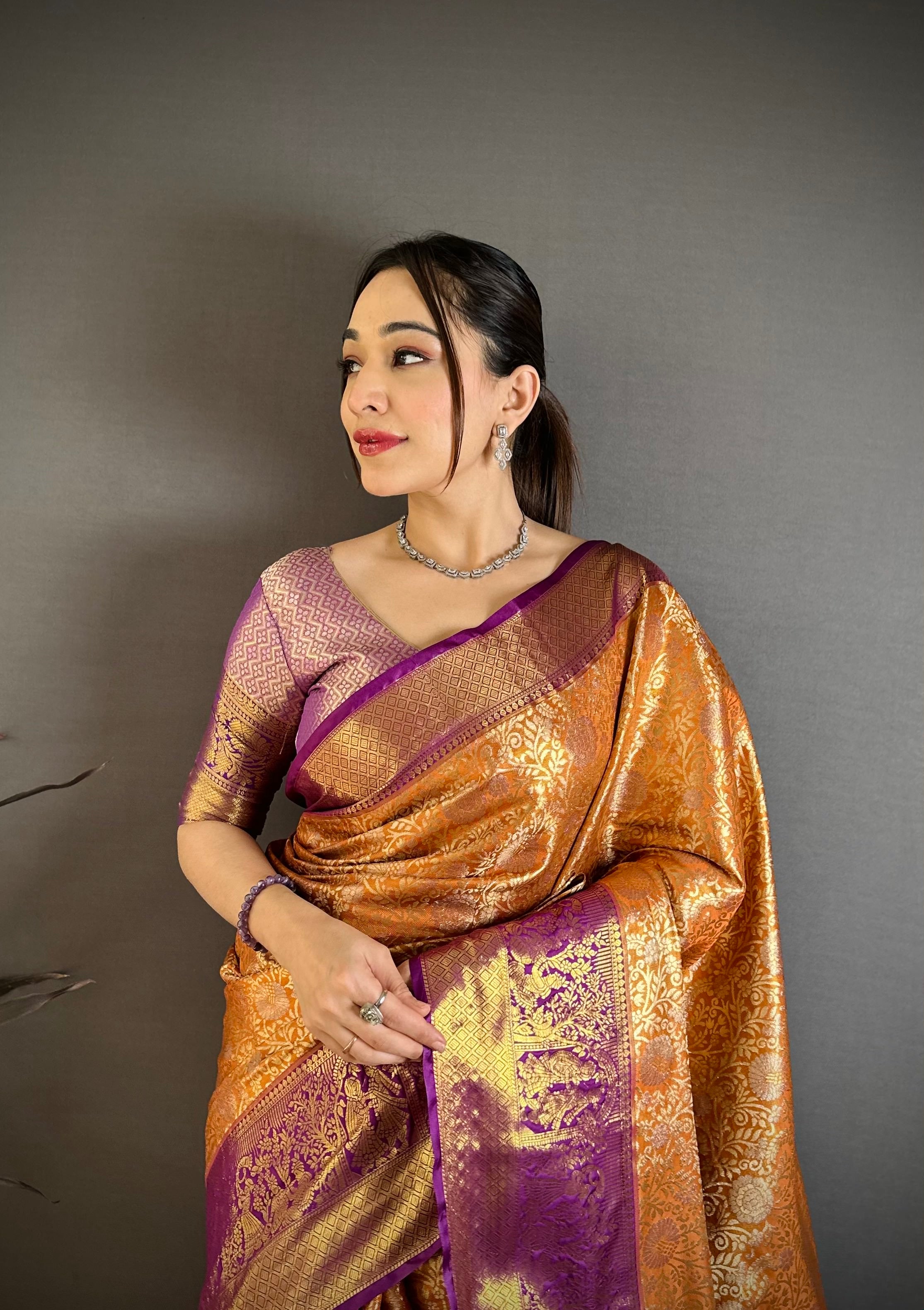 Orange Lightweight Kanchipuram Saree