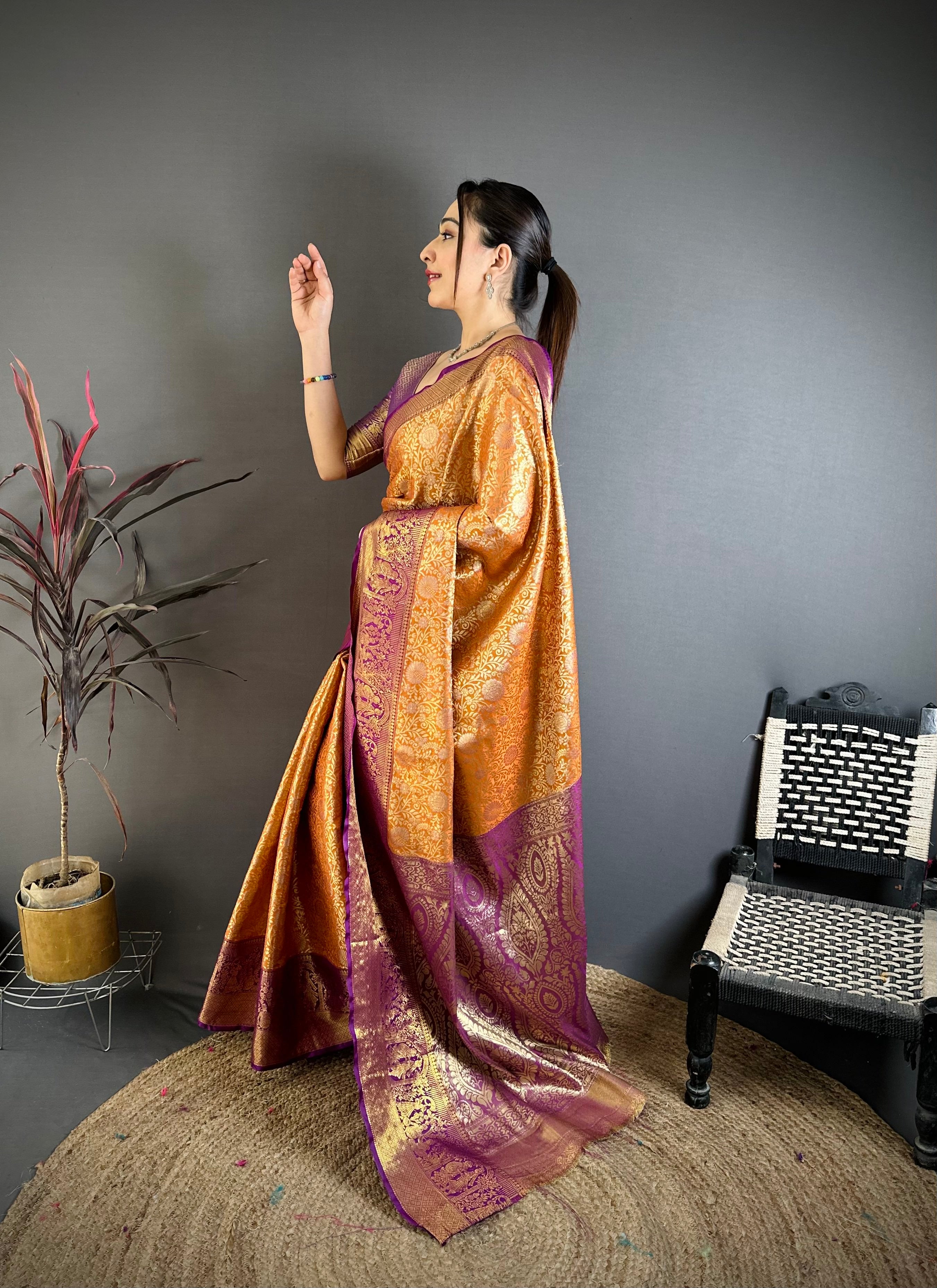 Orange Lightweight Kanchipuram Saree