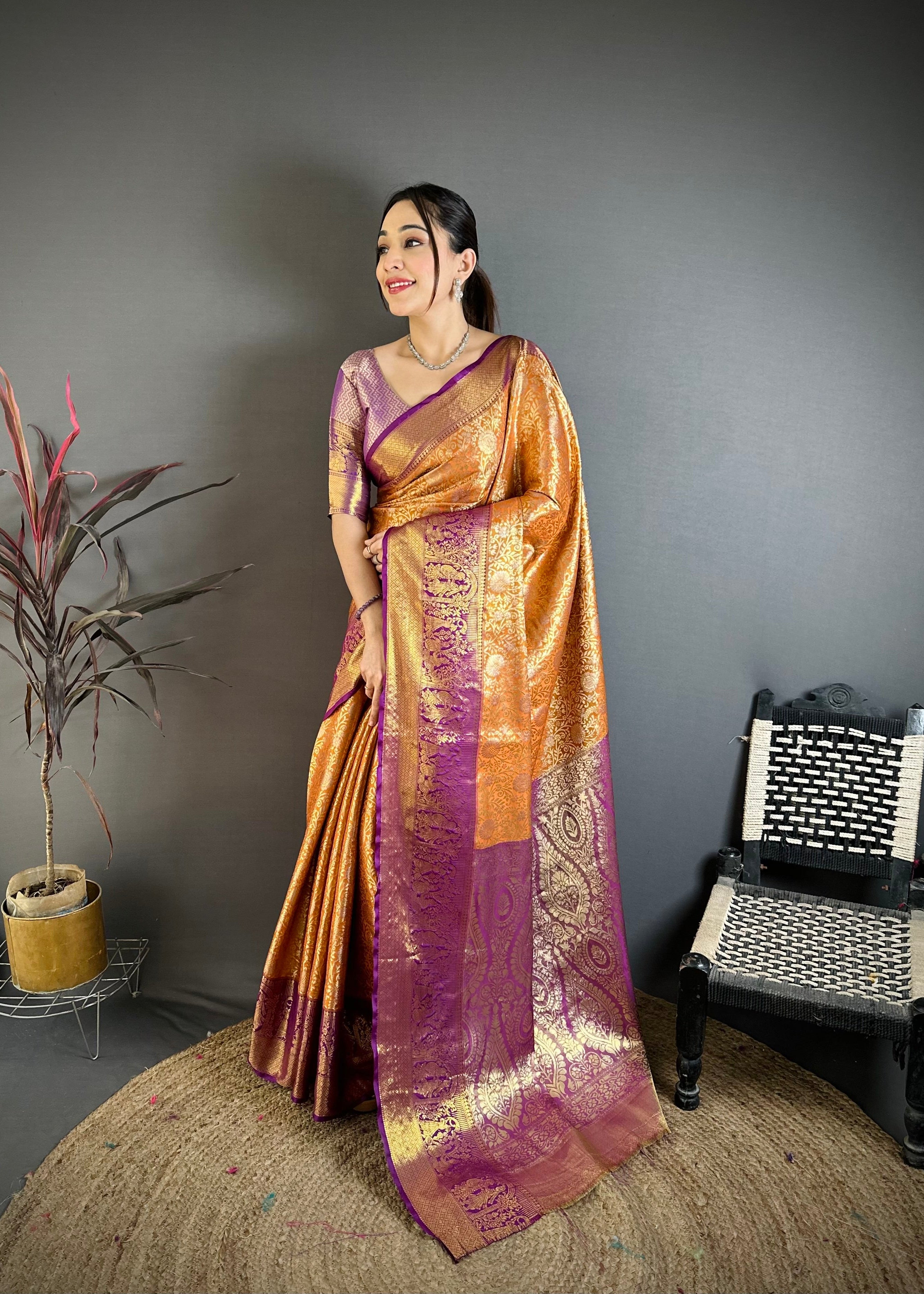Orange Lightweight Kanchipuram Saree