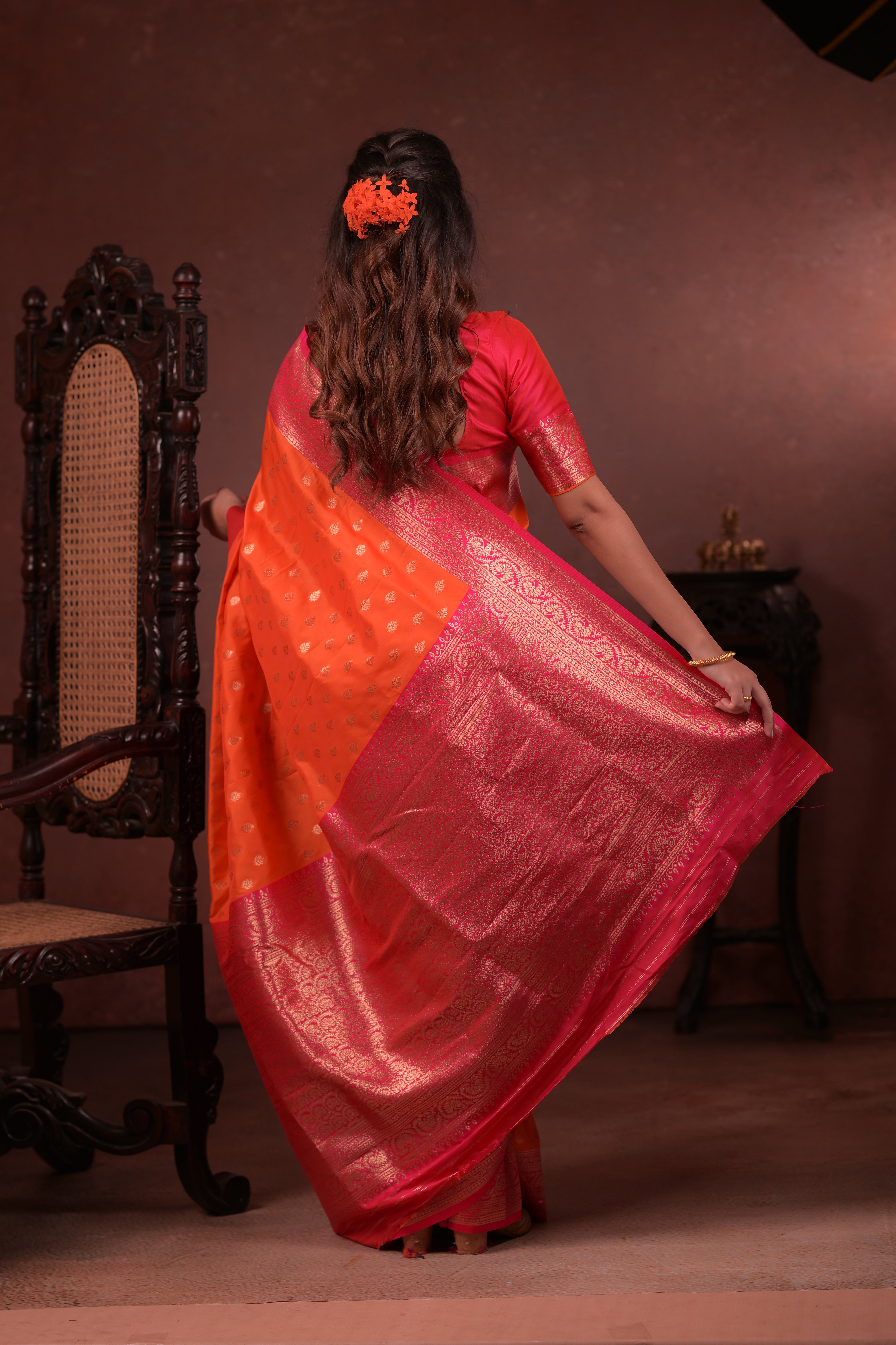 Orange Pure Banarasi Silk Saree