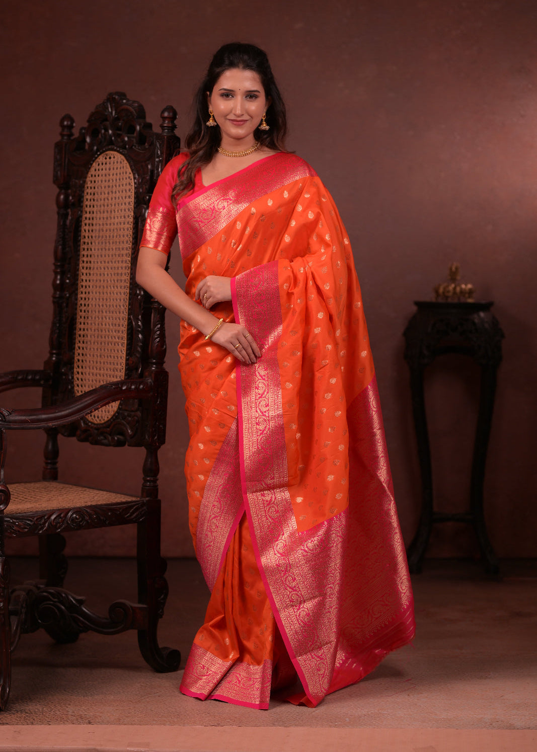 Orange Pure Banarasi Silk Saree