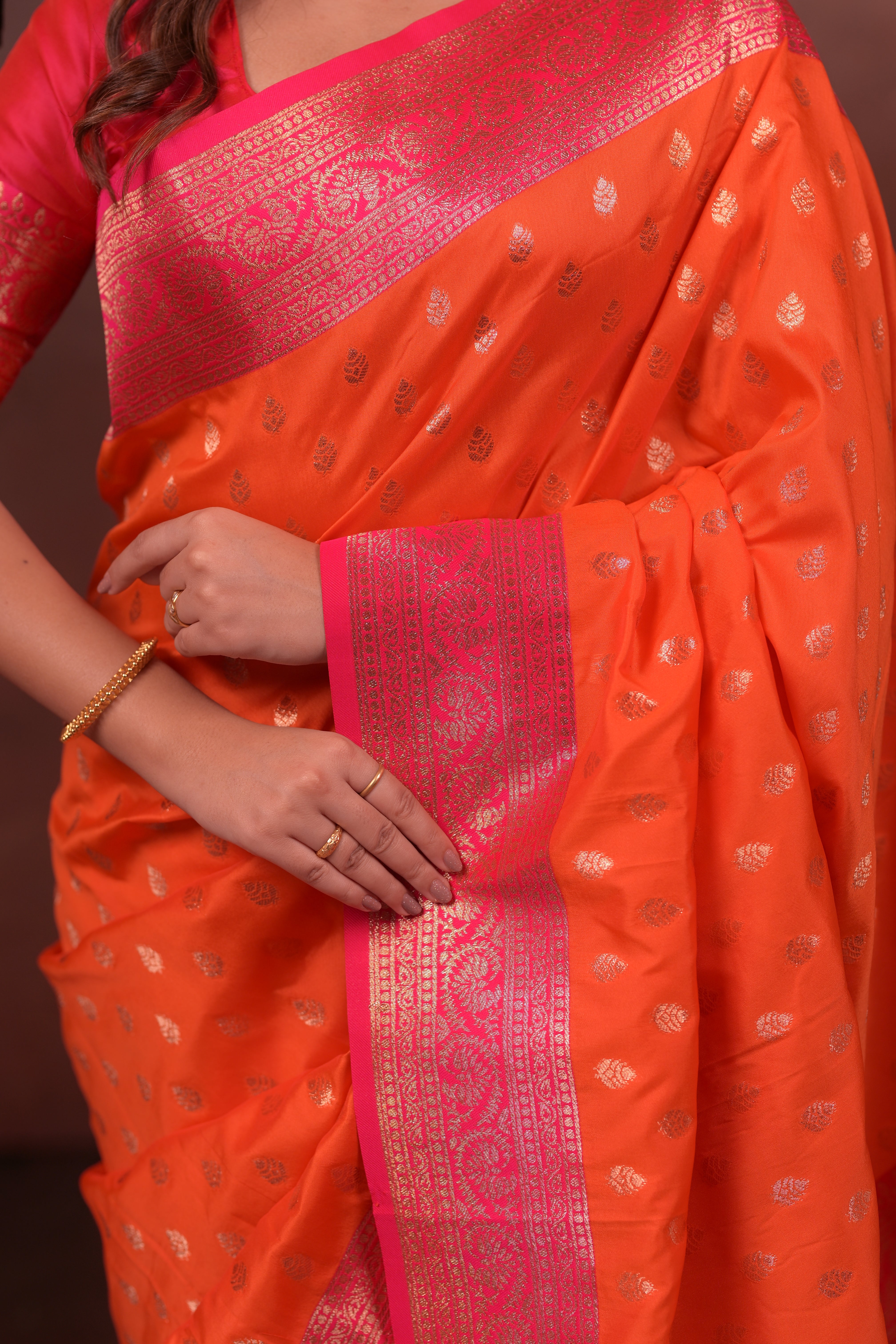Orange Pure Banarasi Silk Saree