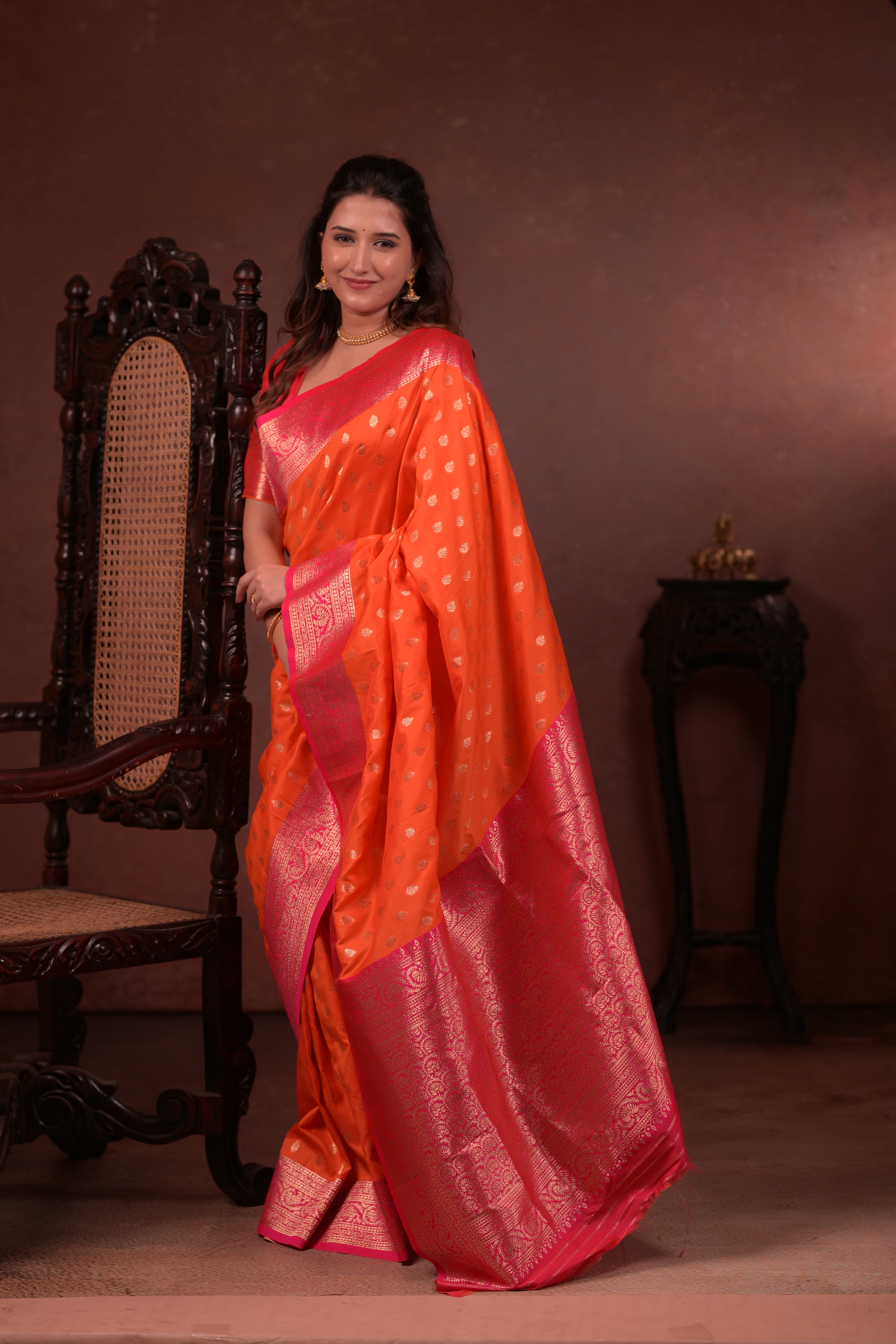 Orange Pure Banarasi Silk Saree