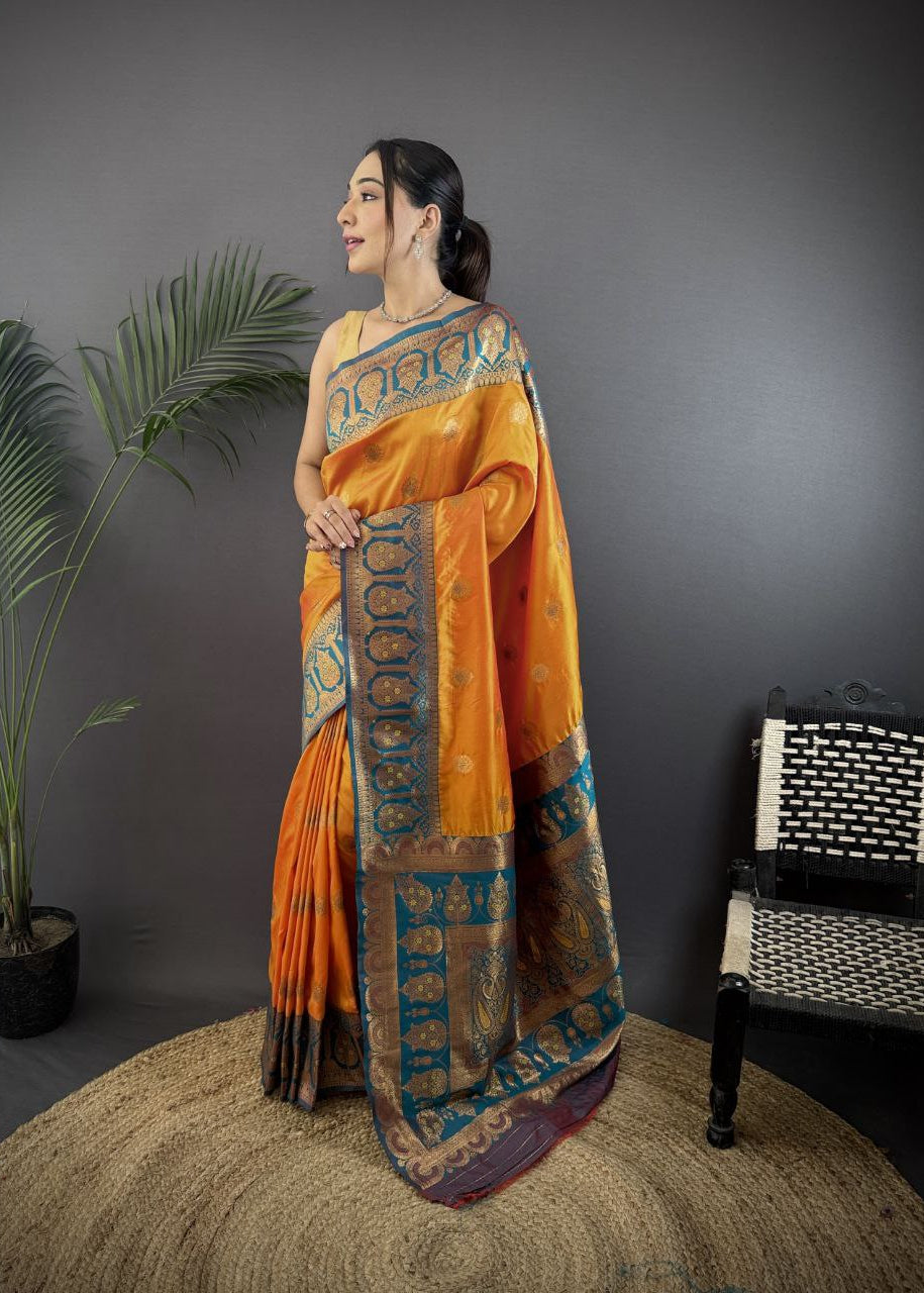 Orange Pure Soft Banarasi Silk Saree
