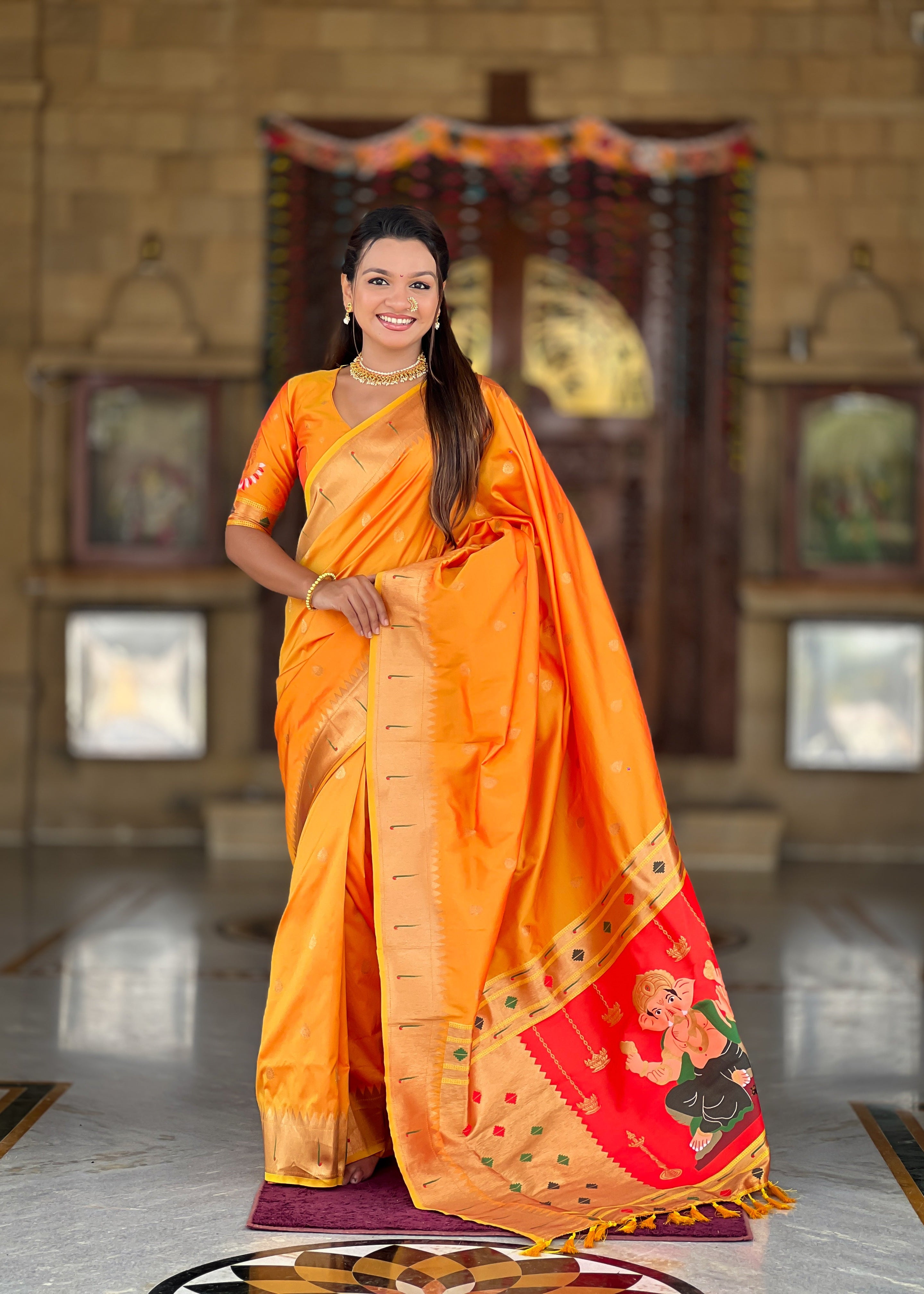 Orange Soft Paithani Silk Saree