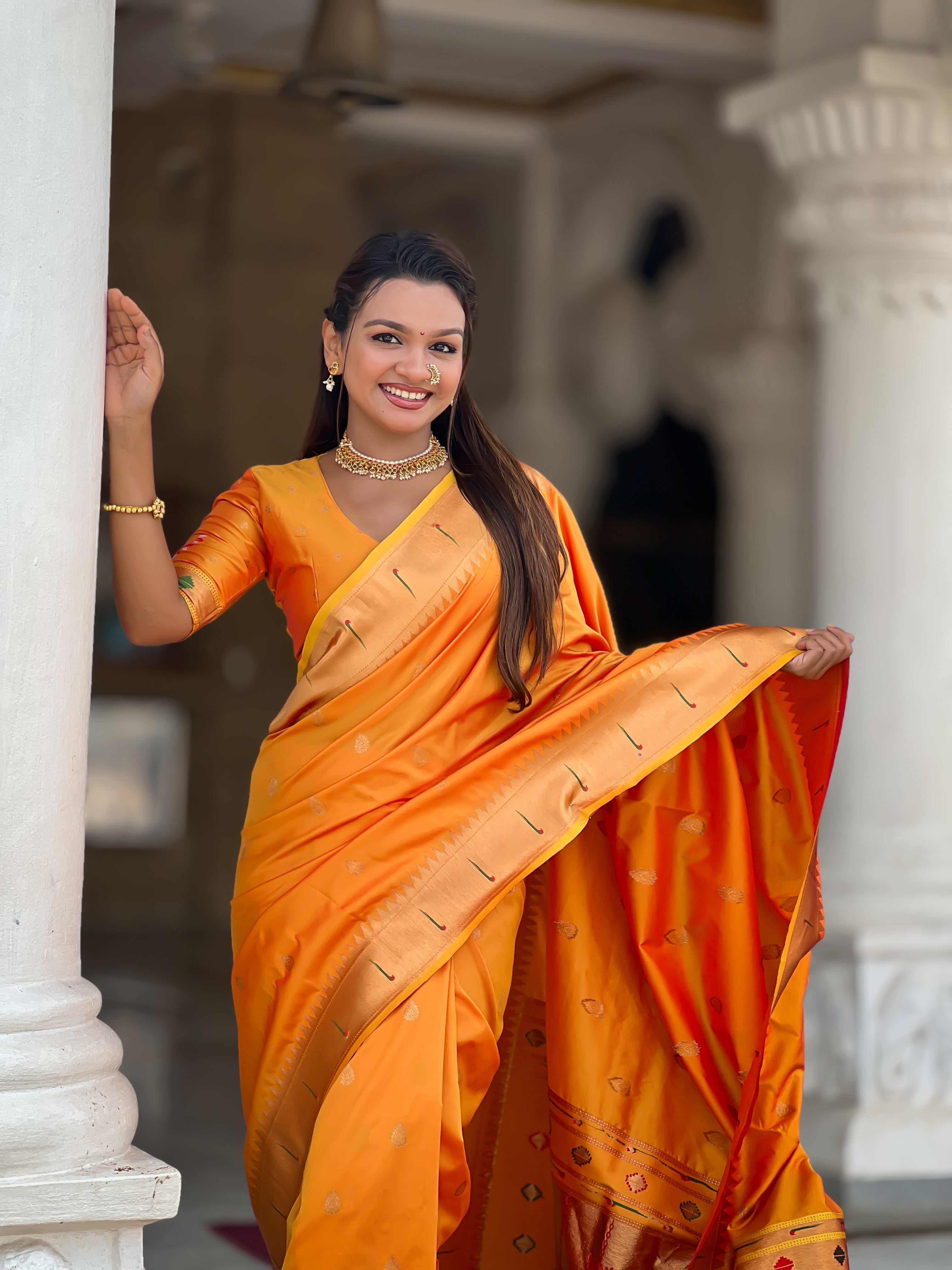 Orange Soft Paithani Silk Saree