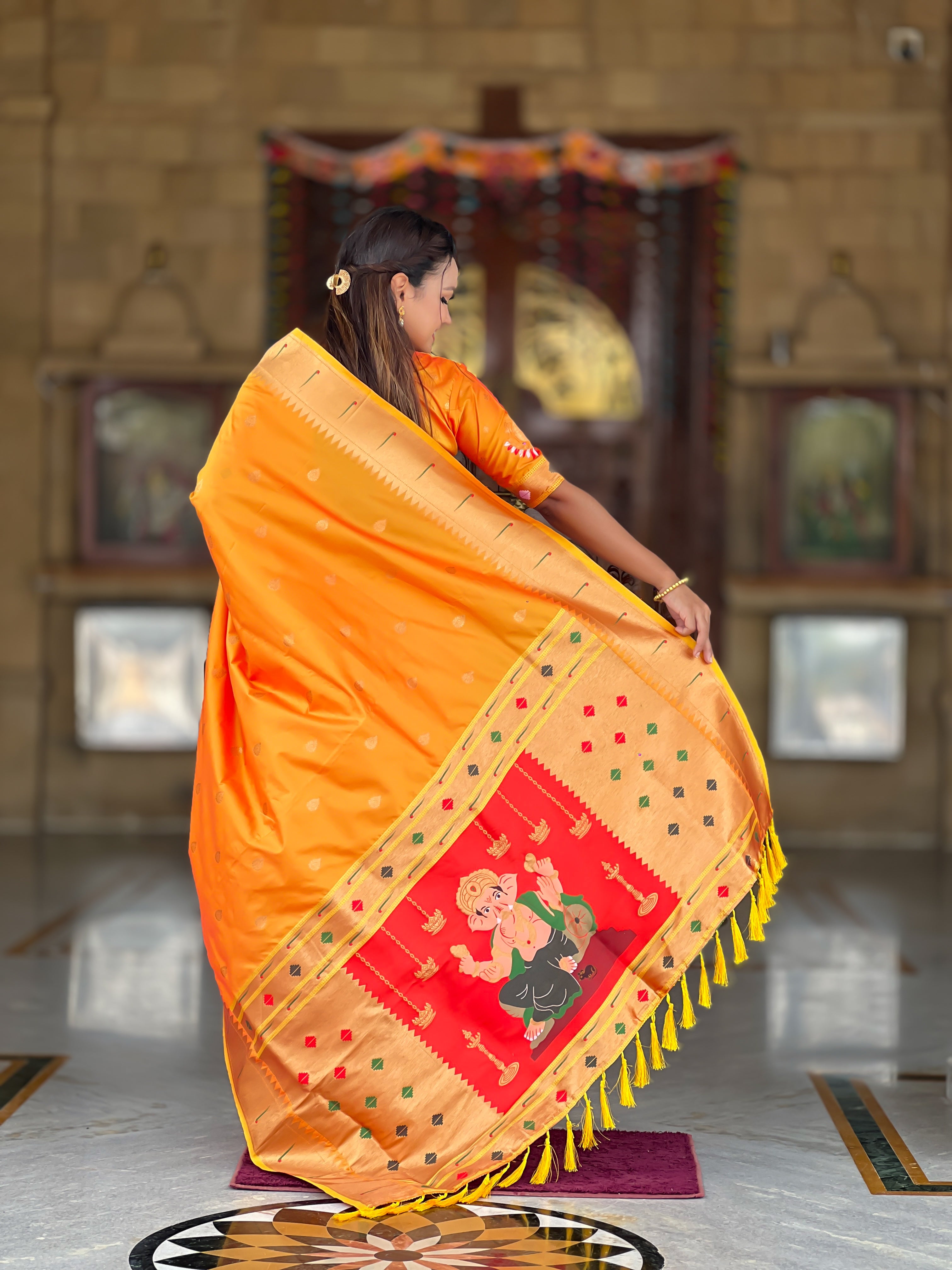 Orange Soft Paithani Silk Saree