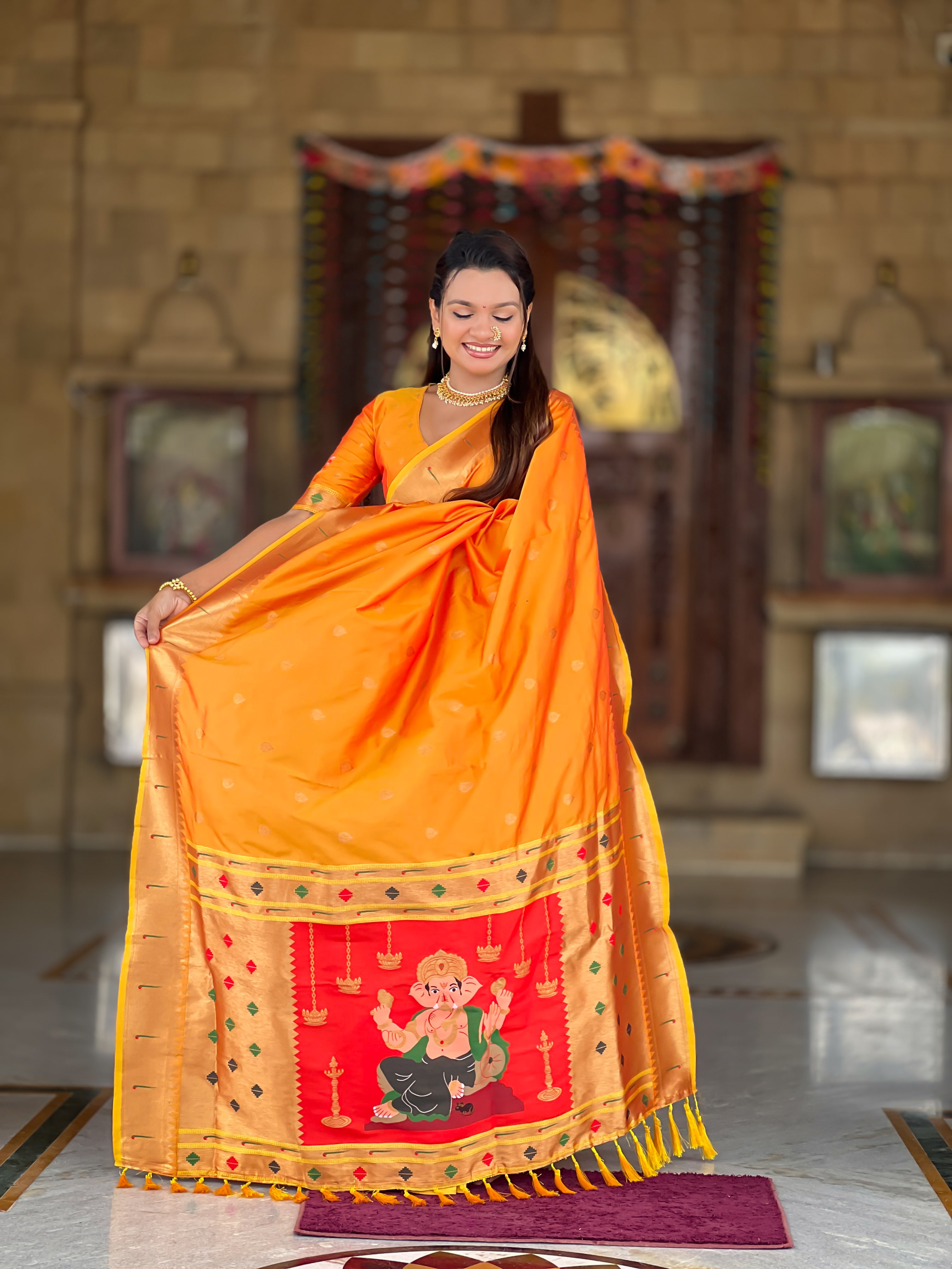 Orange Soft Paithani Silk Saree