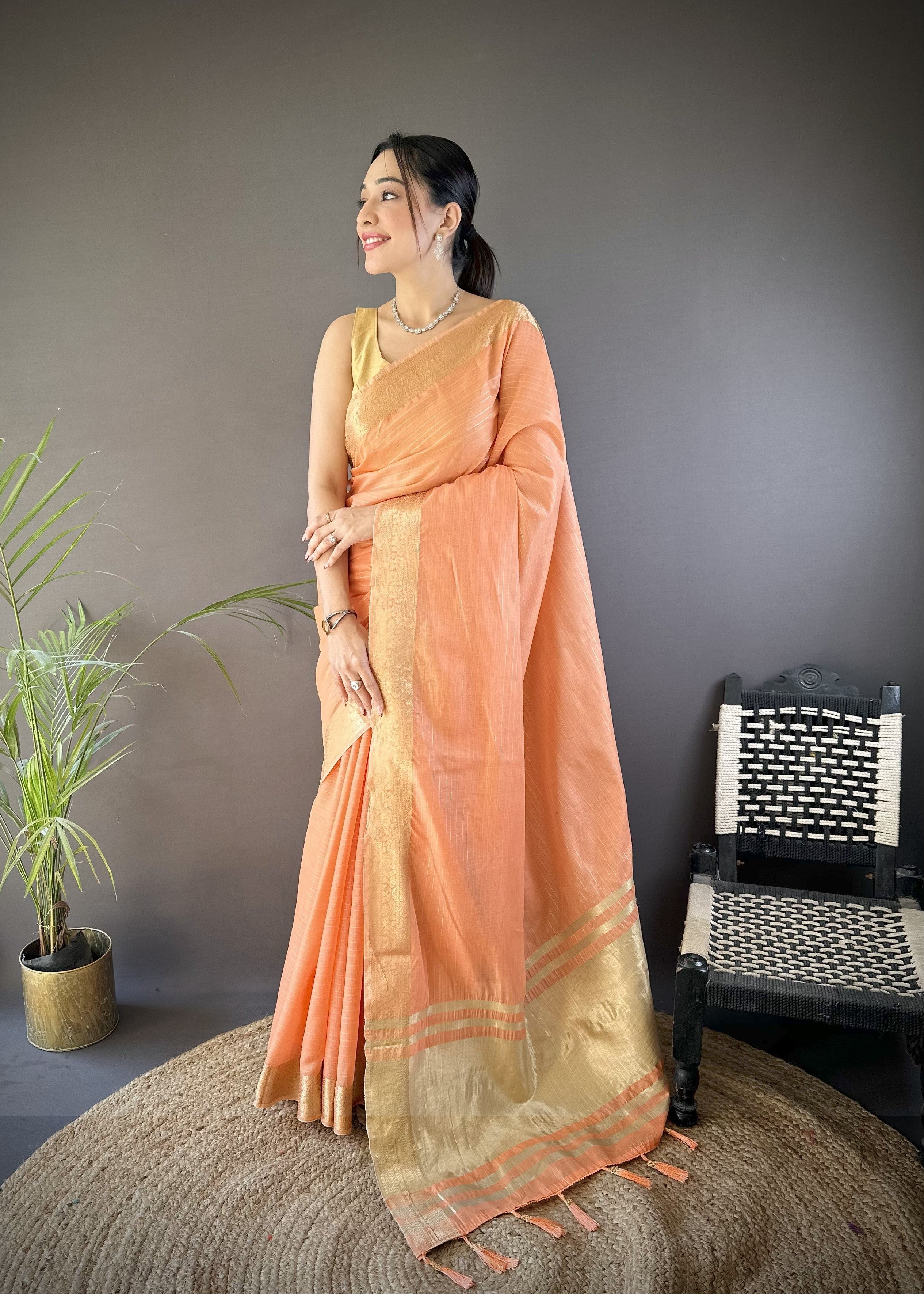 Orange Summer Wear Traditional Cotton Saree
