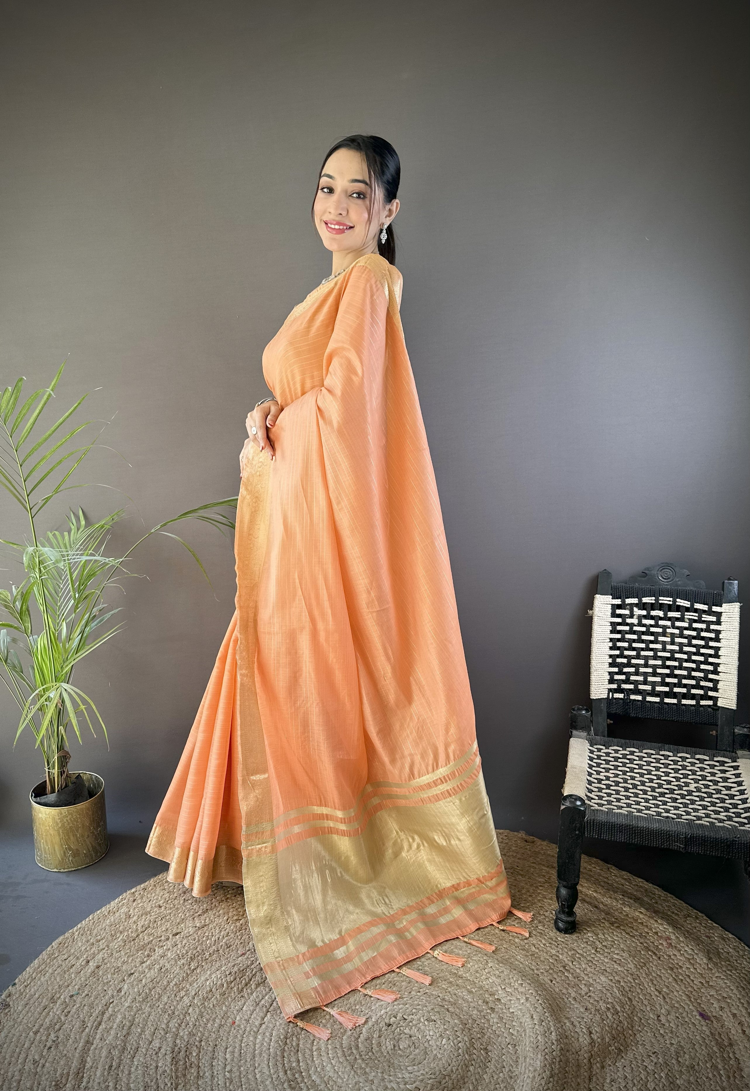 Orange Summer Wear Traditional Cotton Saree