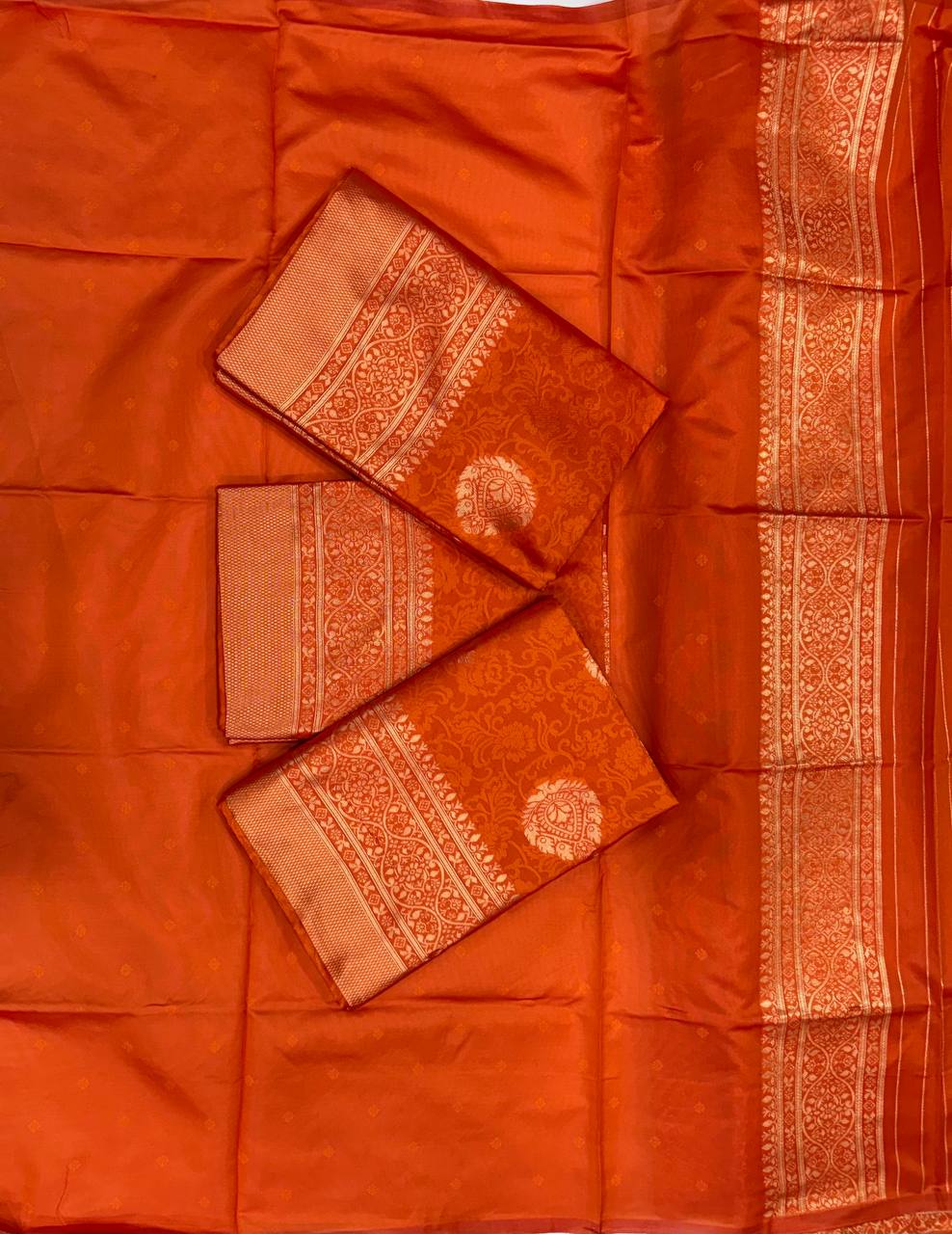 Orange Traditional Lichi Silk Saree