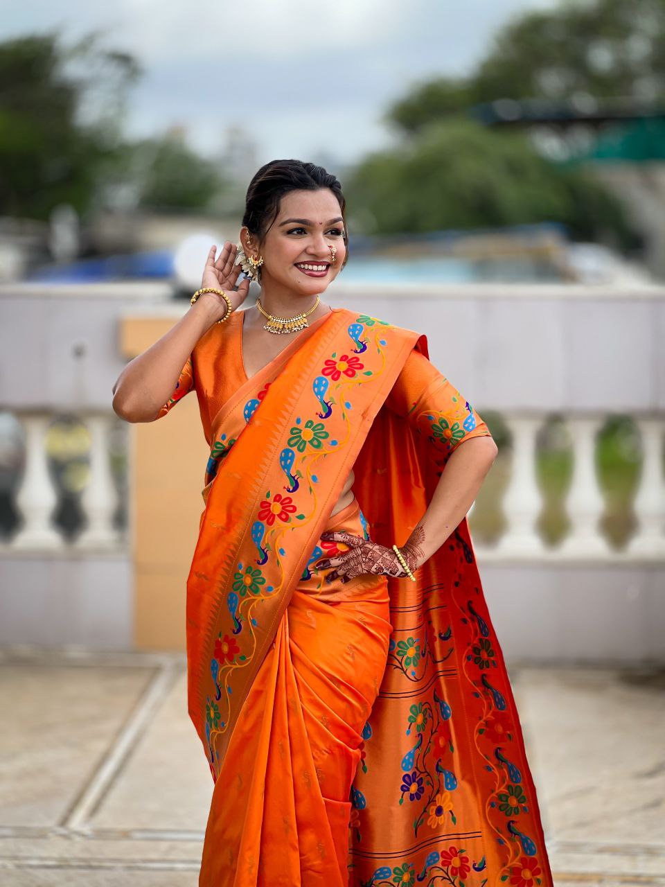 Orange Wedding Wear Soft Paithani Silk Saree