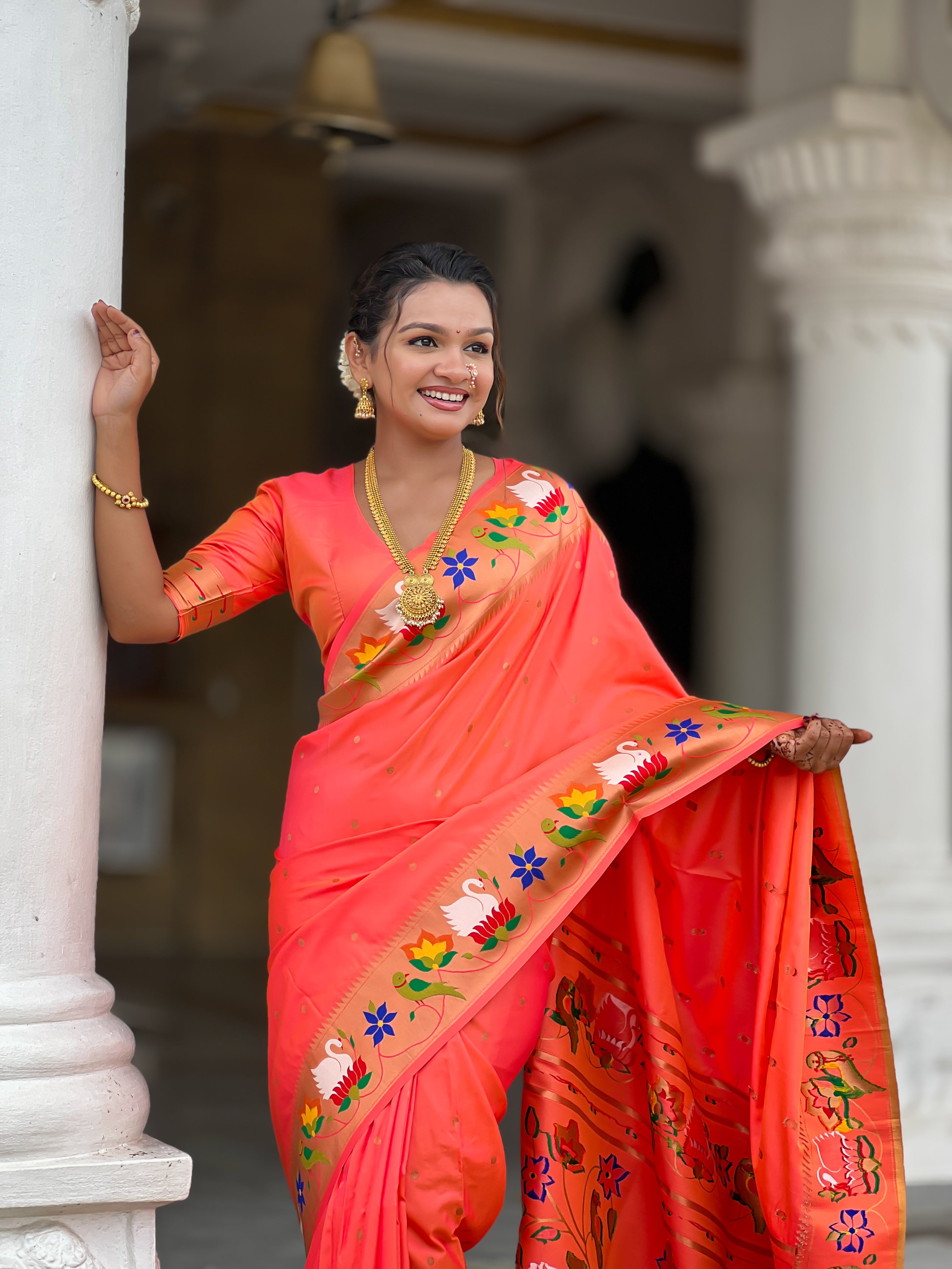Orange Wedding Wear Soft Paithani Silk Saree