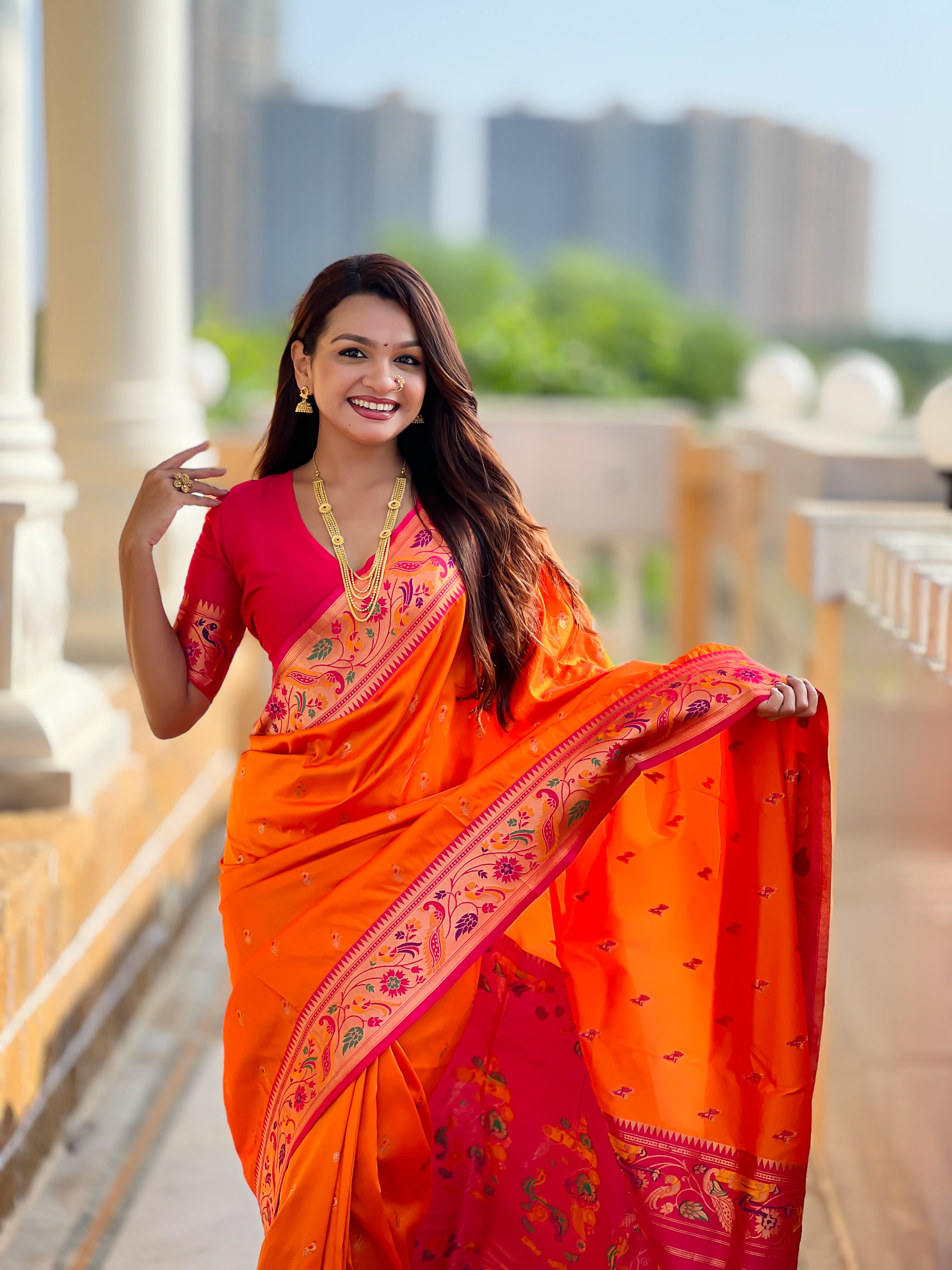 Orange Wedding Wear Soft Paithani Silk Saree