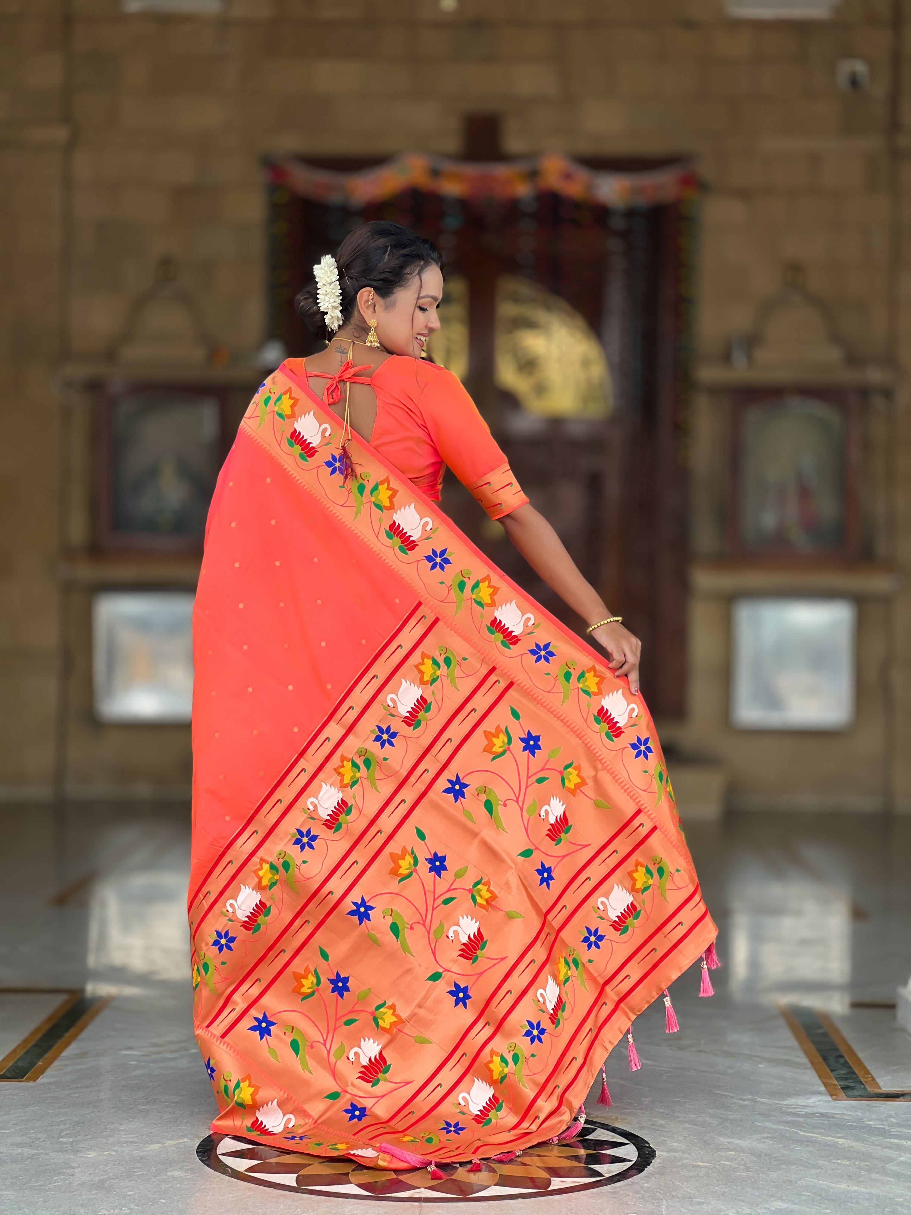 Orange Wedding Wear Soft Paithani Silk Saree