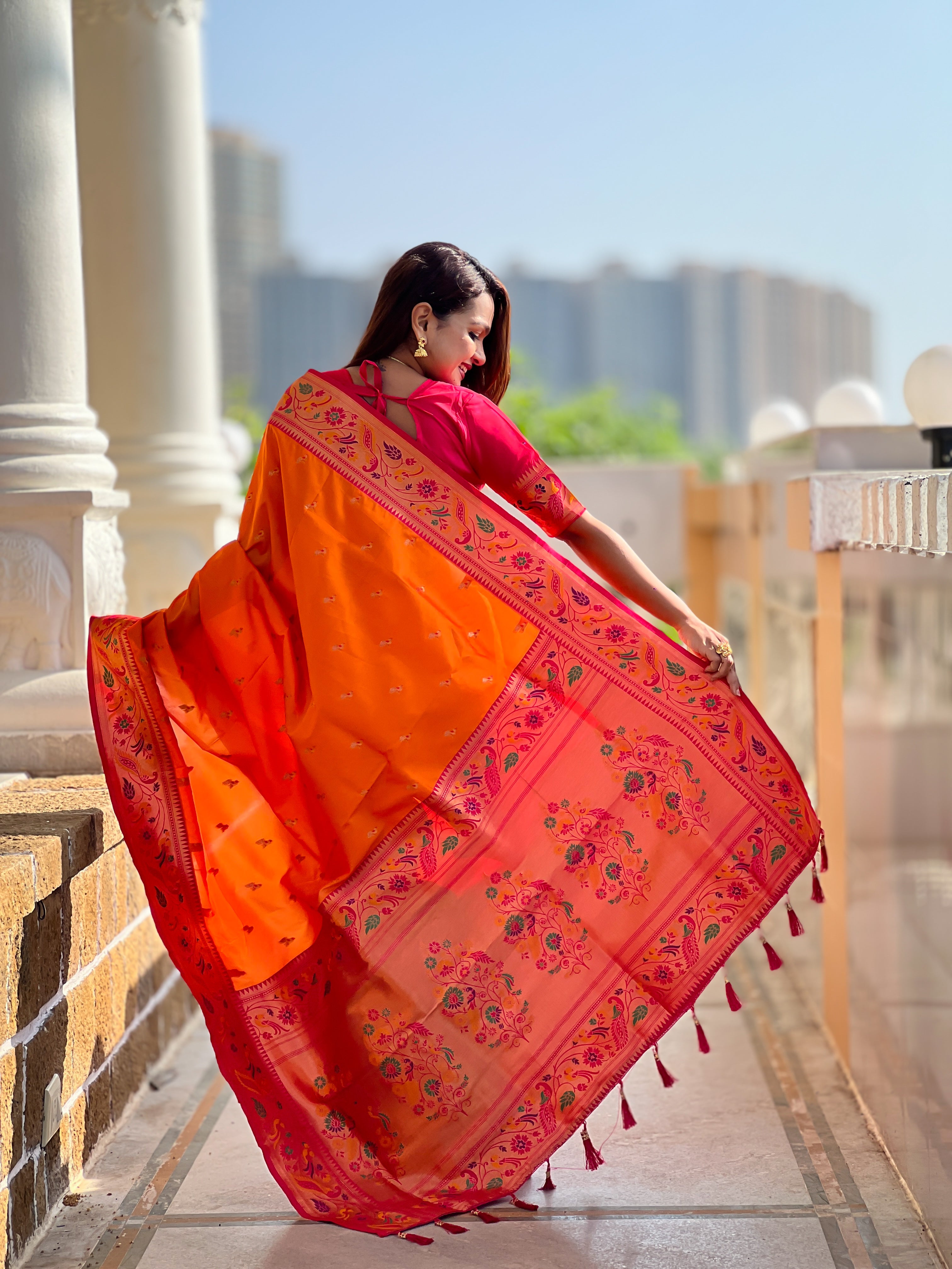 Orange Wedding Wear Soft Paithani Silk Saree