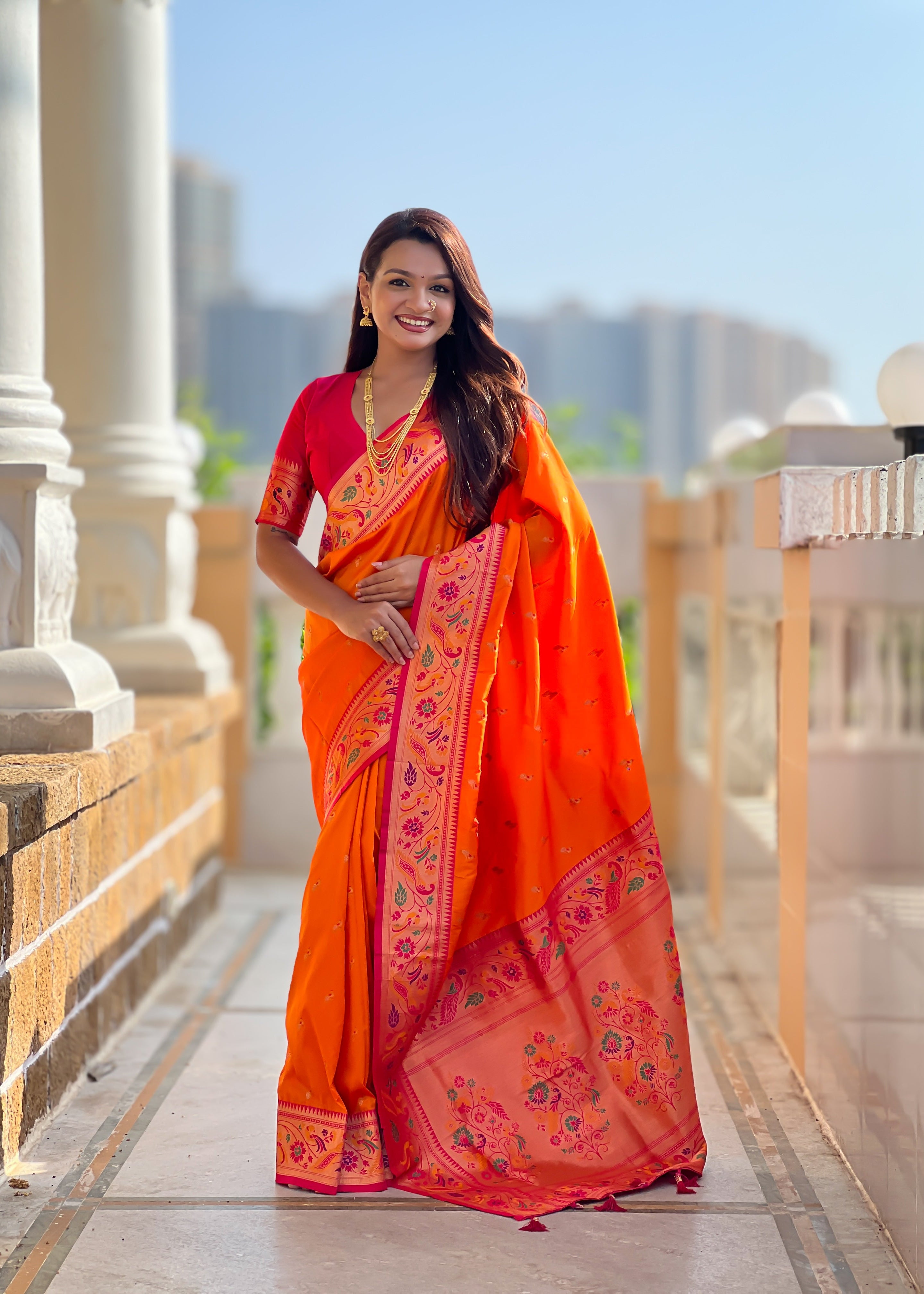 Orange Wedding Wear Soft Paithani Silk Saree