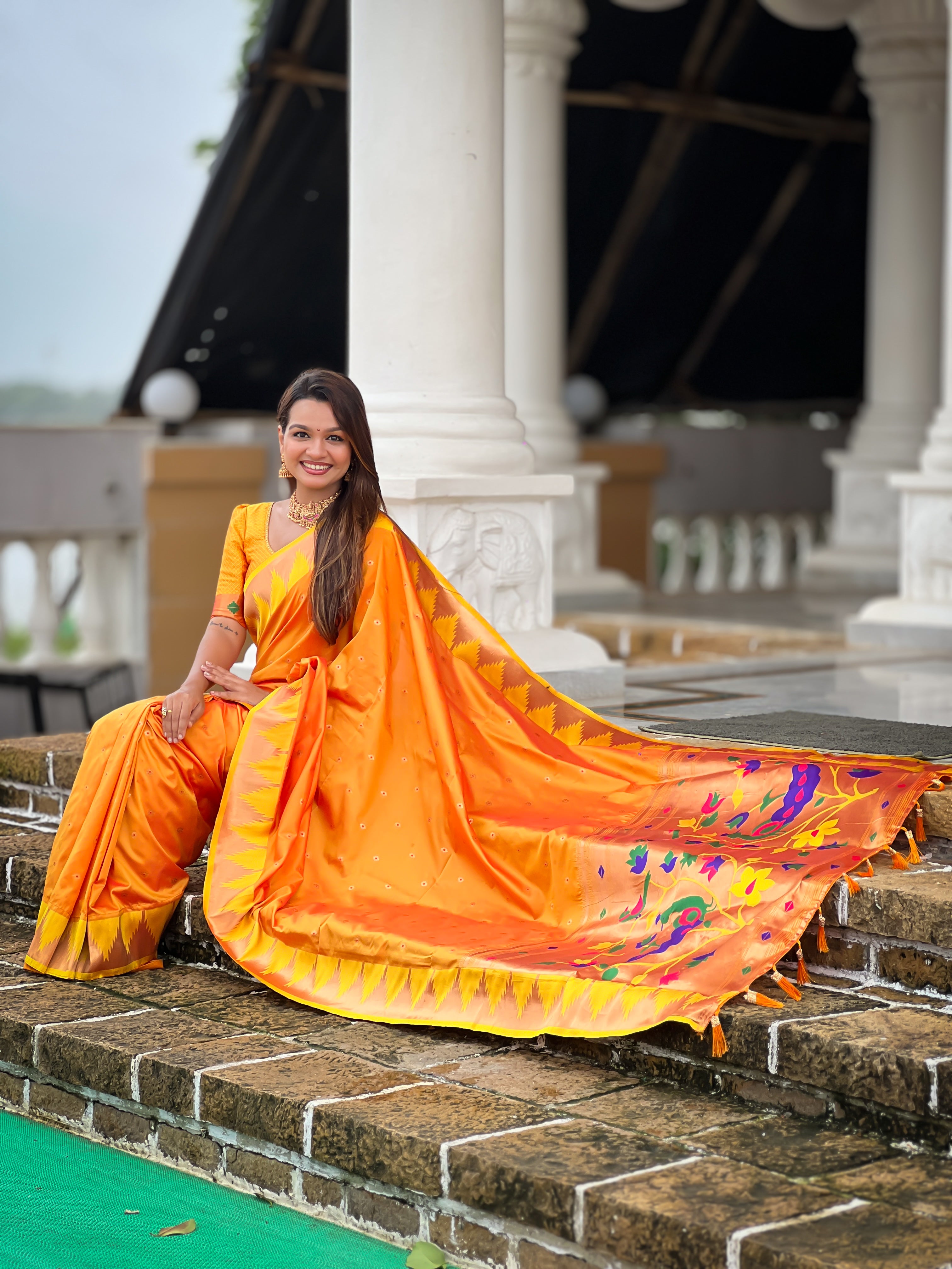 Orange Wedding Wear Soft Paithani Silk Saree