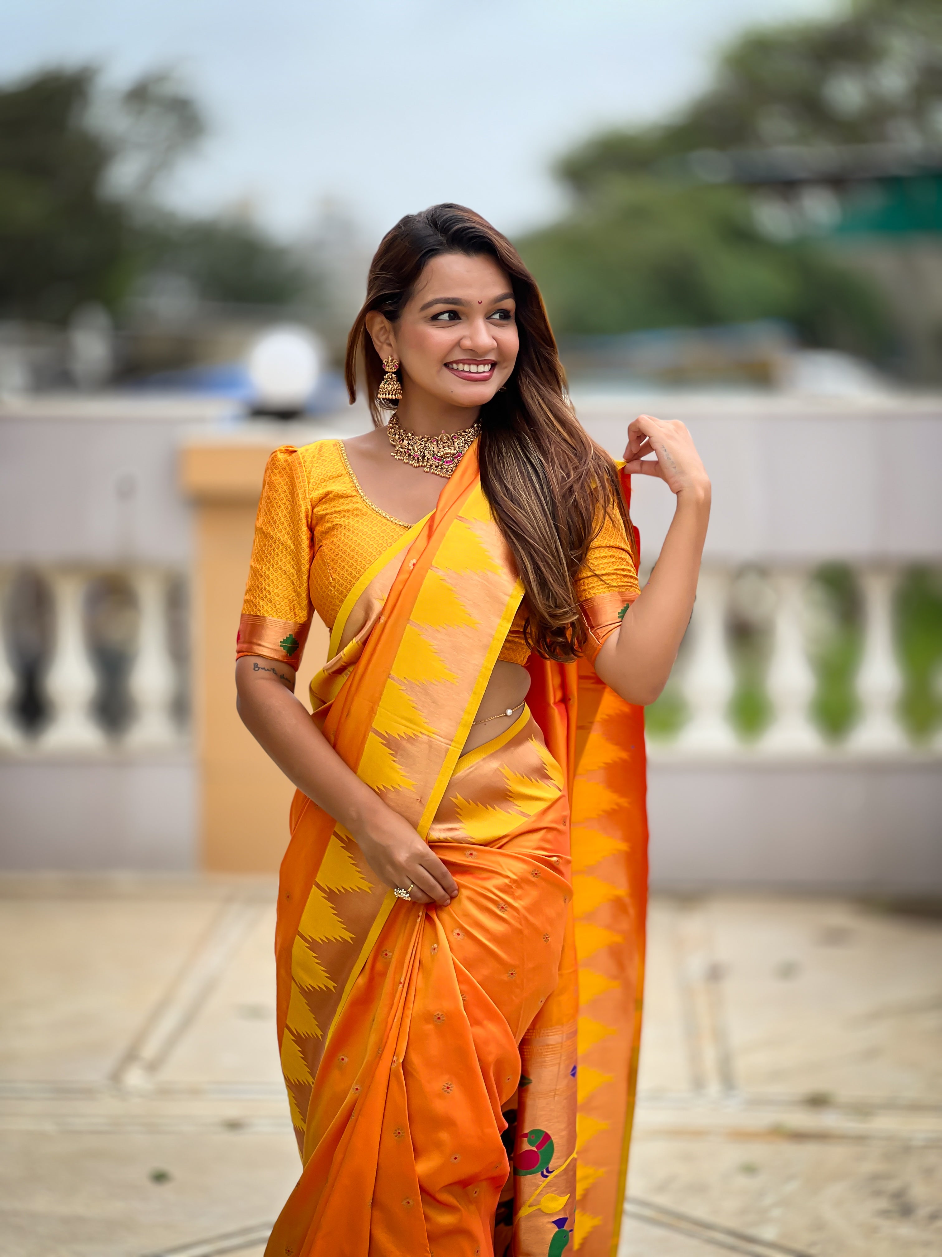 Orange Wedding Wear Soft Paithani Silk Saree