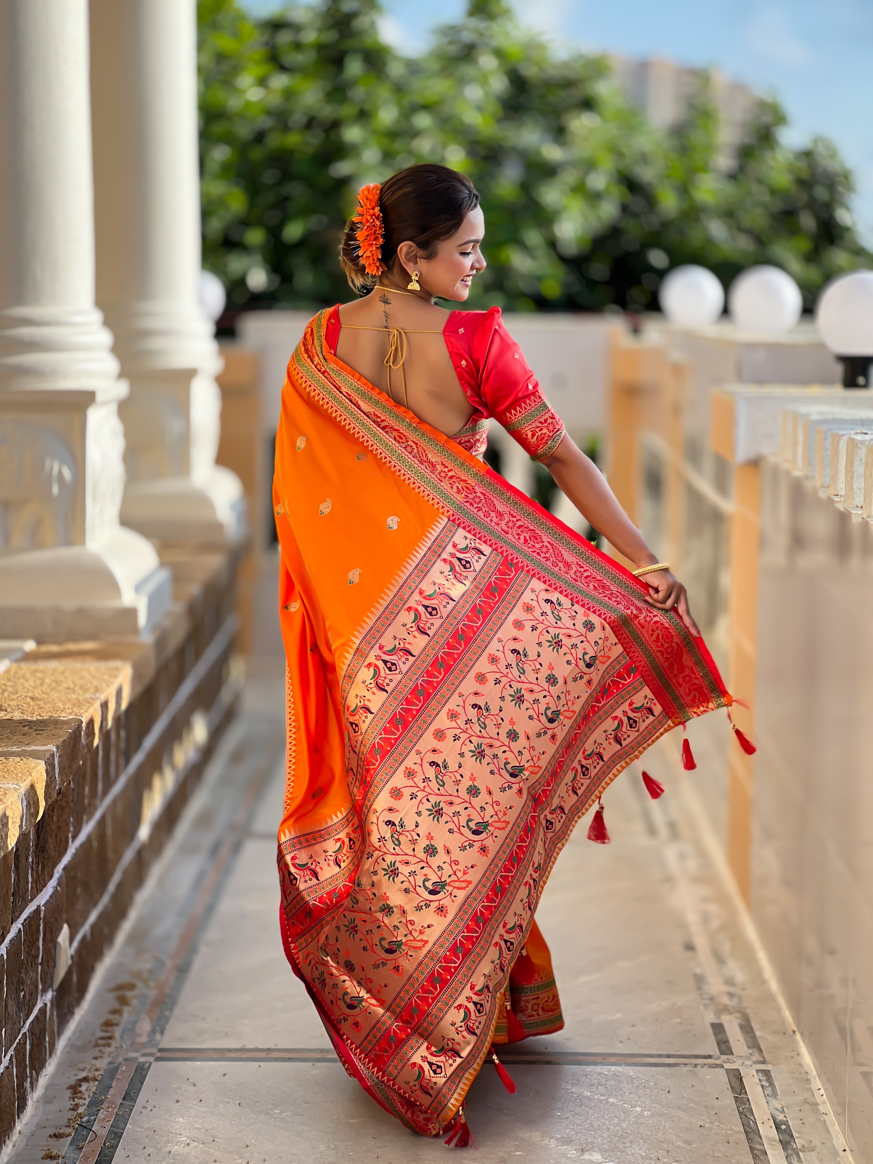 Orange Wedding Wear Soft Paithani Silk Saree