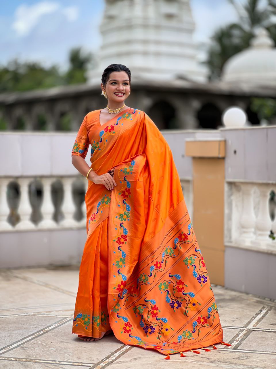 Orange Wedding Wear Soft Paithani Silk Saree