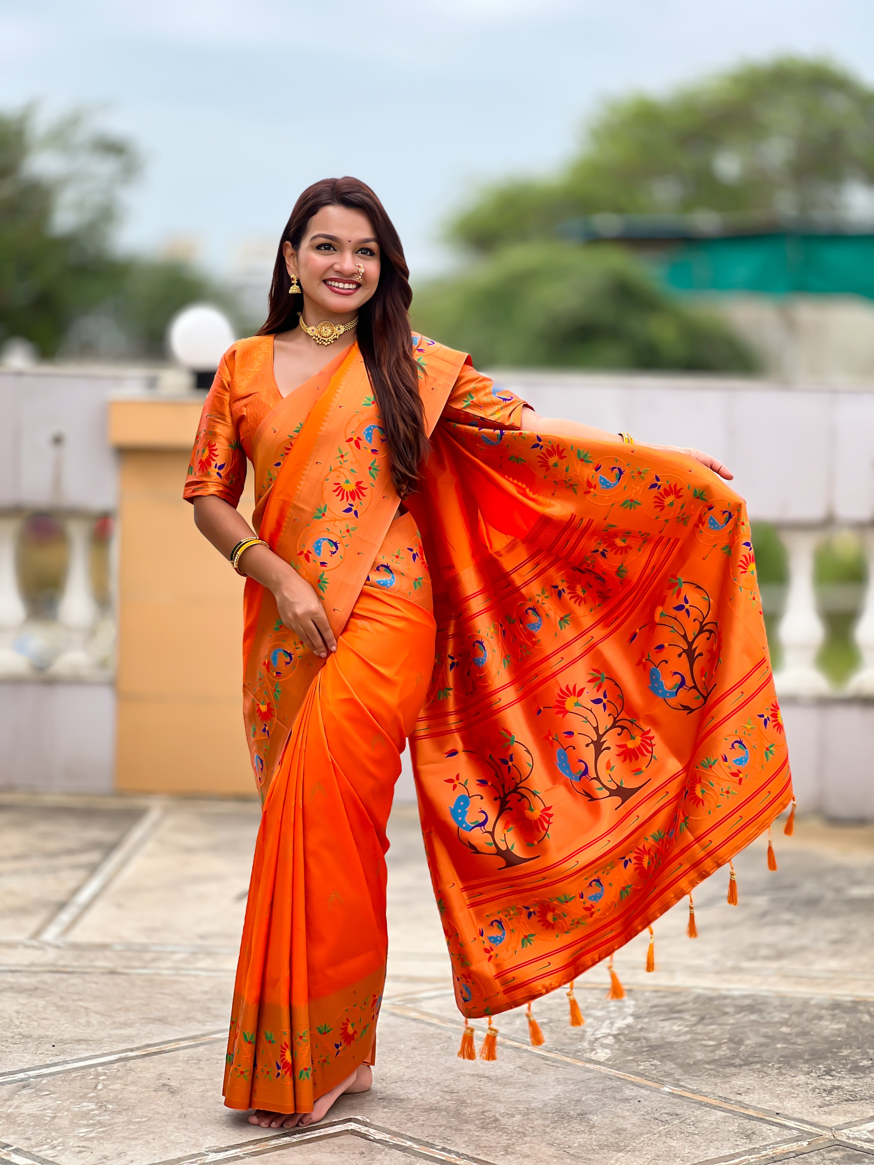 Orange Wedding Wear Soft Paithani Silk Saree