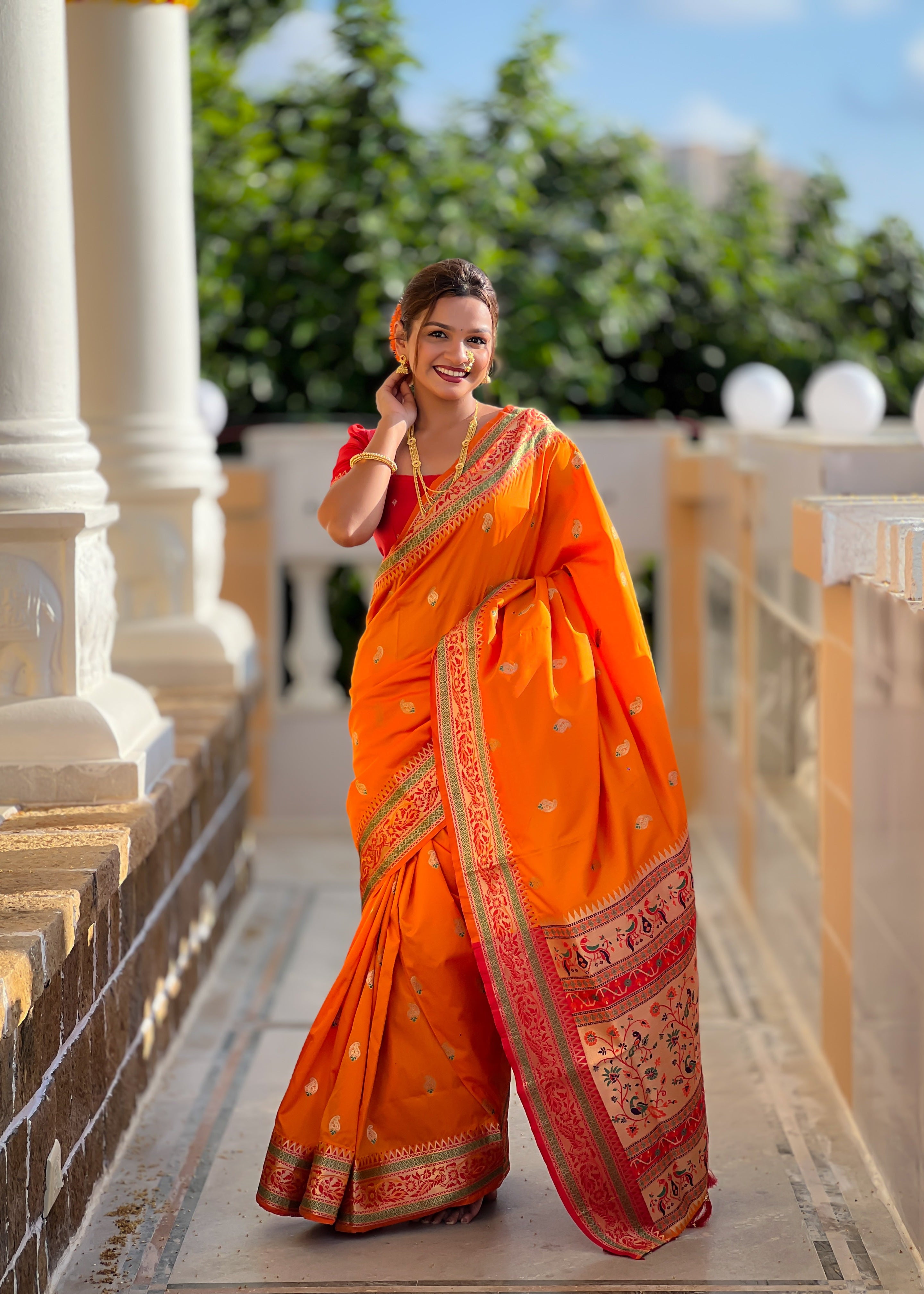 Orange Wedding Wear Soft Paithani Silk Saree