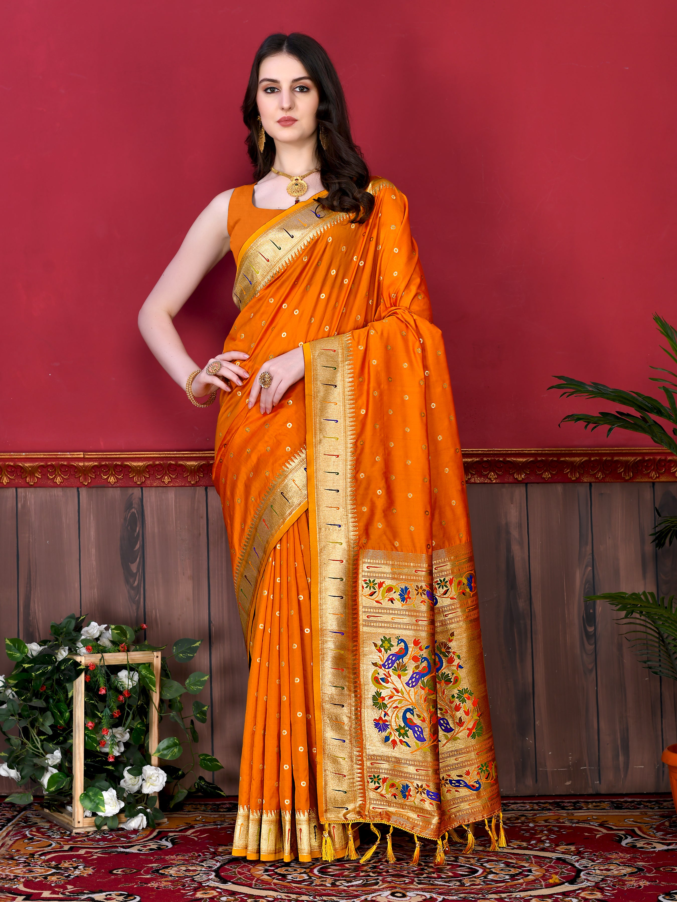 Orange Wedding Wear Soft Paithani Silk Saree