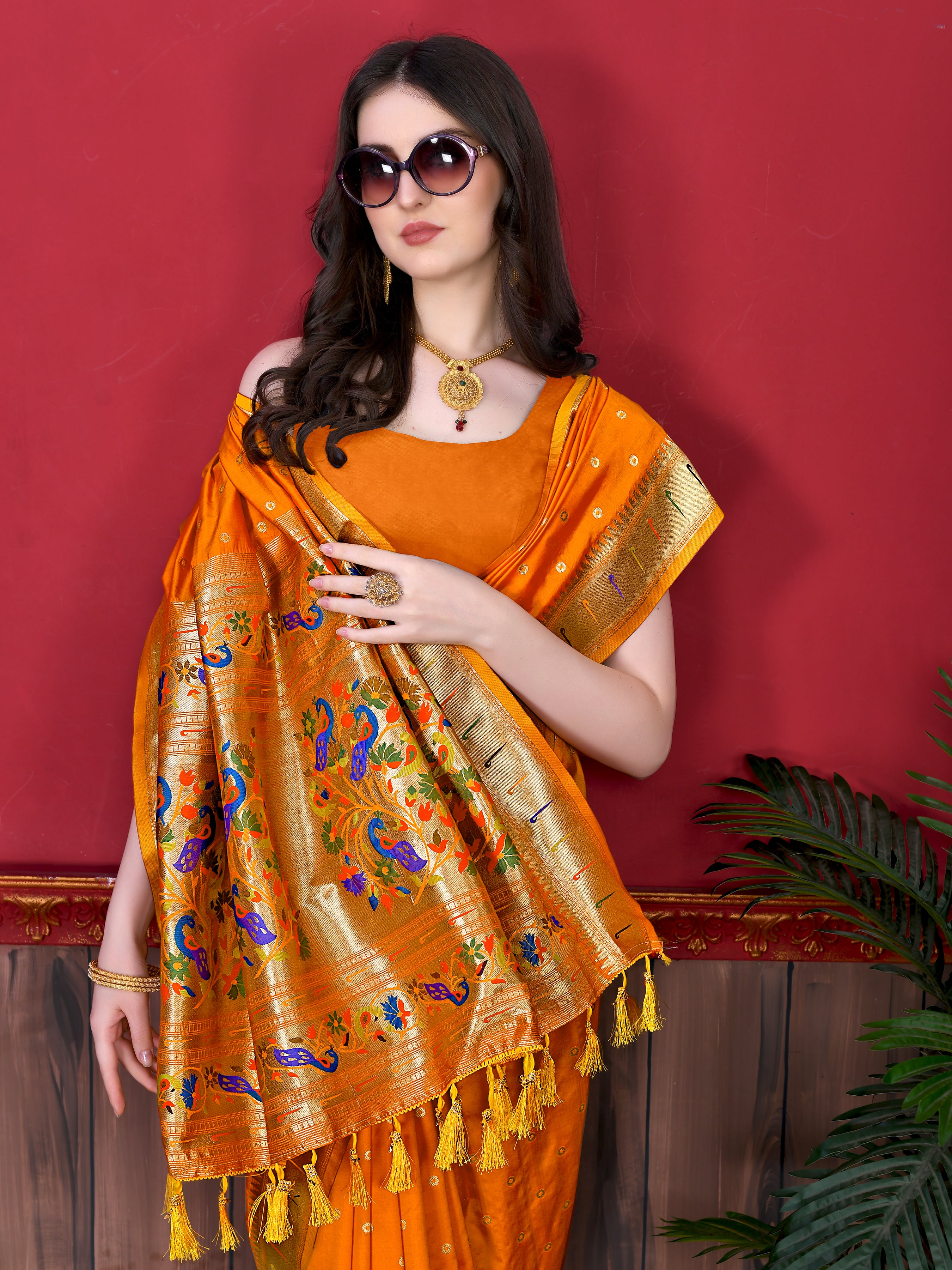 Orange Wedding Wear Soft Paithani Silk Saree